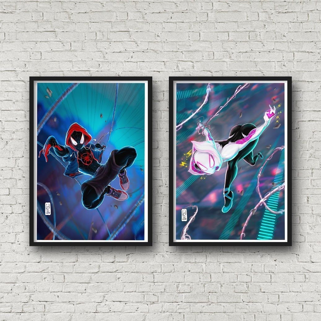 Miles Morales and Ghost Spider | Two POSTER SET | Spiderman SpiderVerse Poster | Superhero Gifts | SpiderWoman print