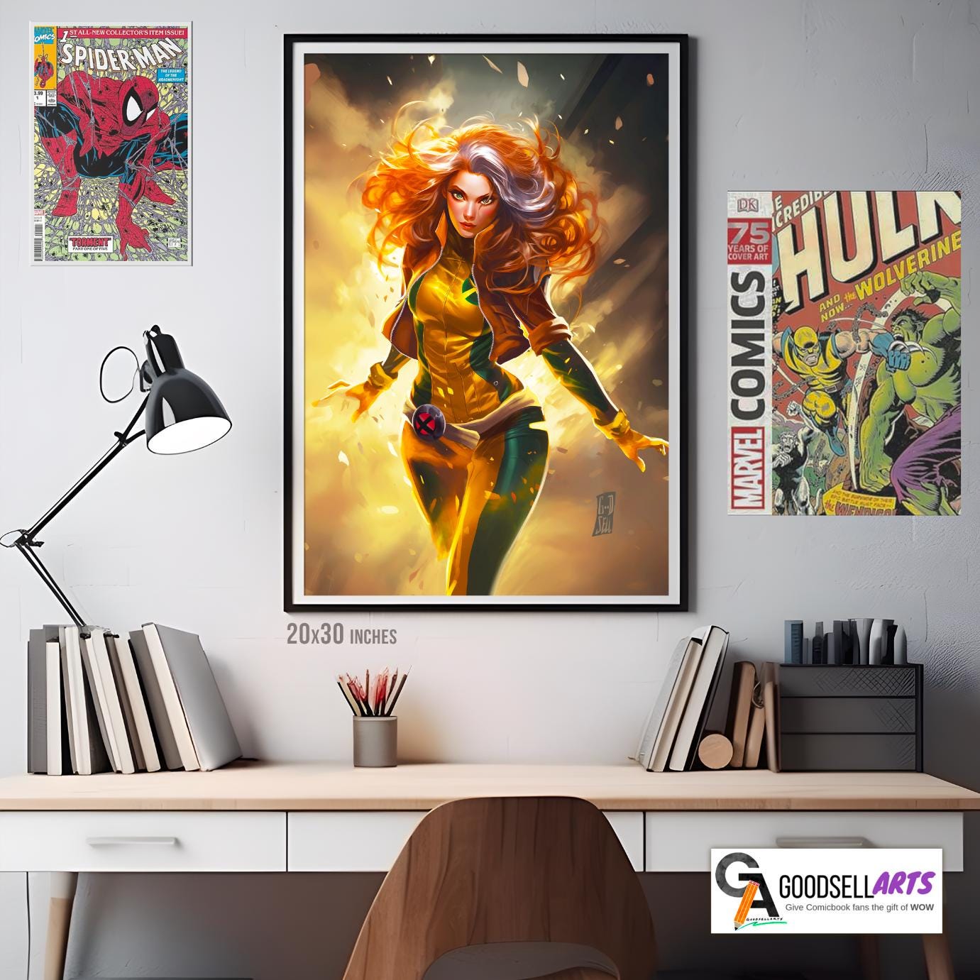 Rogue Poster Print, Marvel X-Men Rogue fan art, Rogue Wall Art, Superhero Comic Book decor,  Marvel Rogue X-Men gift, Gamer room decor