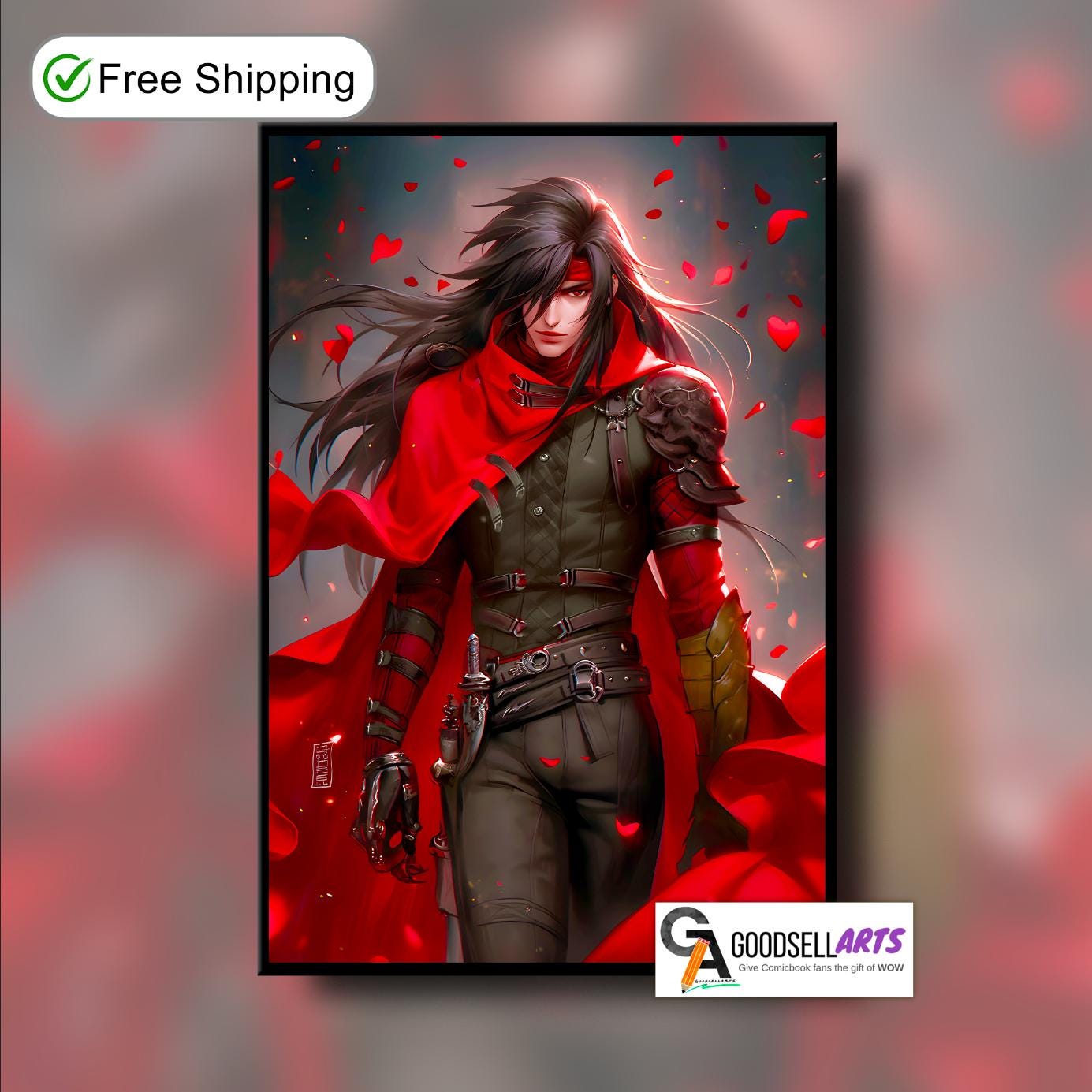 Vincent Valentine Final Fantasy 7 poster | Vincent FF7 art print | Vincent Gaming poster | FF7 remake rebirth | Gamer Room Decor | ff7 gift