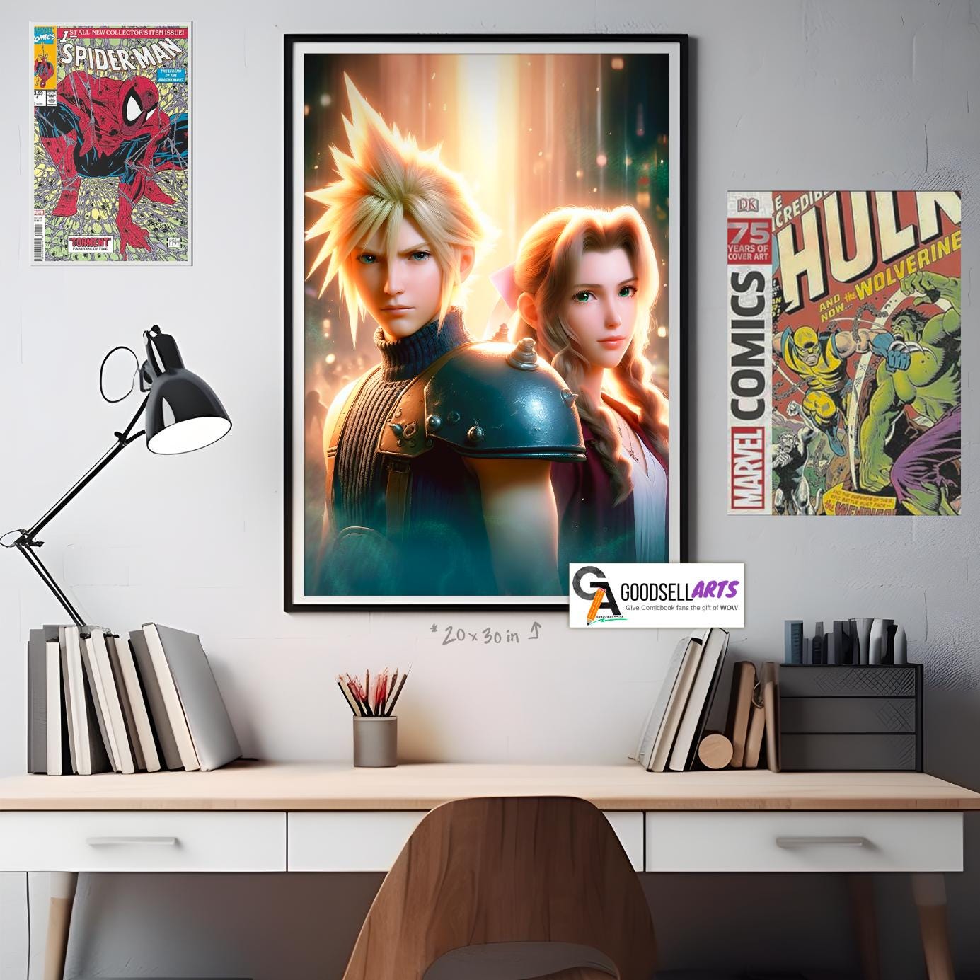 Aerith and Cloud Final Fantasy Poster, FF7 Rebirth Art Print, Aerith Gainsborough & Cloud Strife Final Fantasy 7 wall art, Game room decor