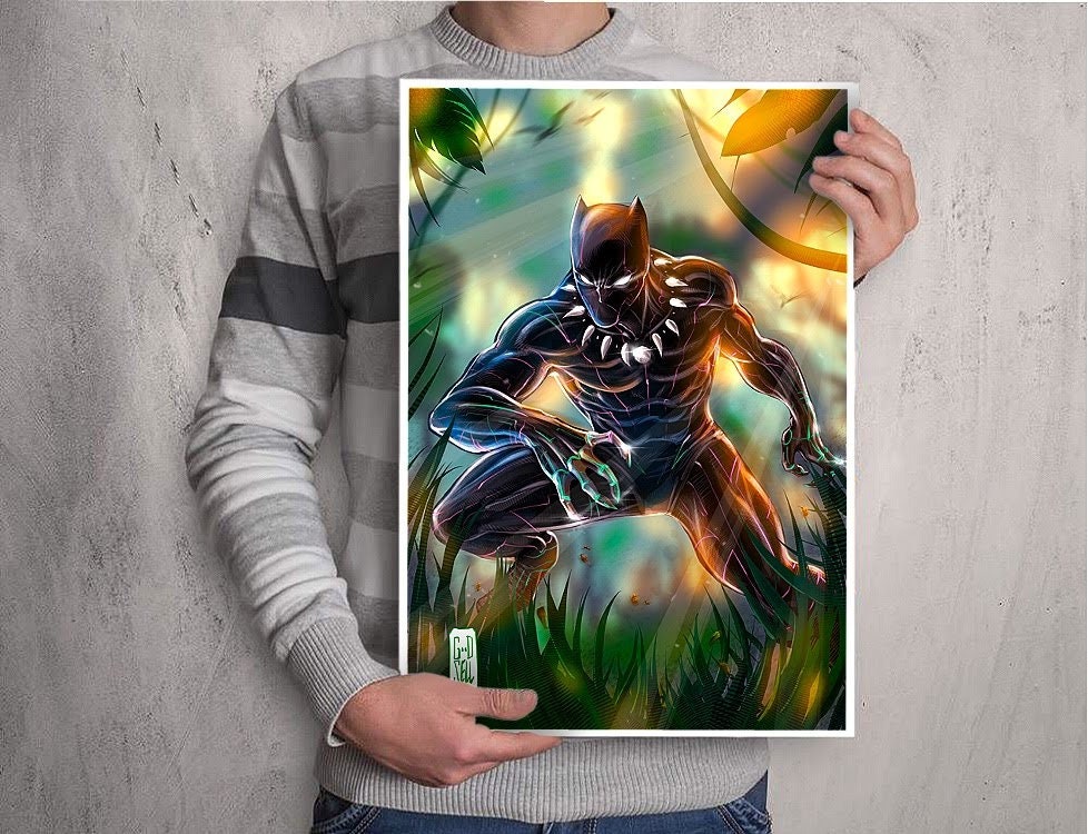 Black Panther Poster Print | Marvel Wall Art | Wakanda Forever | T&#39;Challa Black Panther Gift | Black hero | comic book fan | Geek gift