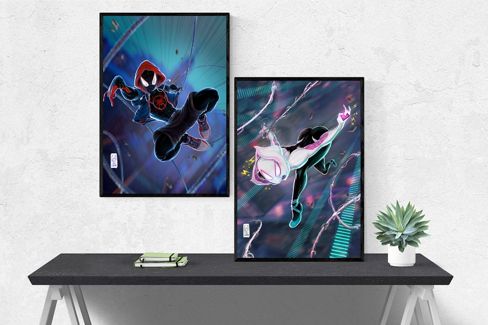 Miles Morales and Ghost Spider | Two POSTER SET | Spiderman SpiderVerse Poster | Superhero Gifts | SpiderWoman print