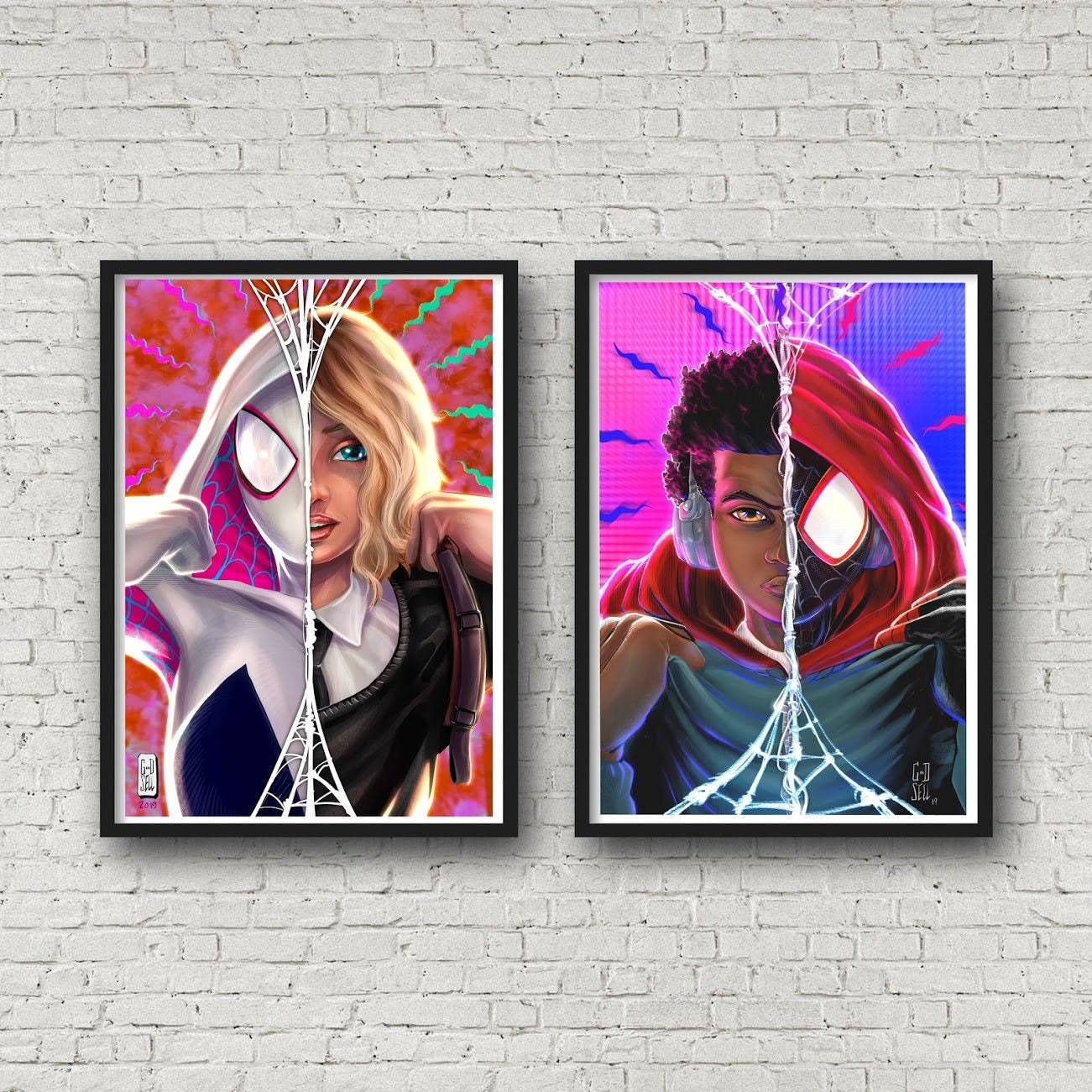 Miles Morales and Gwen Stacey Poster print | Spider-man Wall Art | SpiderVerse Poster | Miles morales Gift |  Game room decor | SpiderGwen