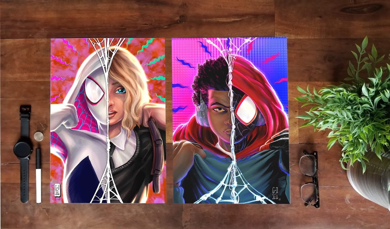 Miles Morales and Gwen Stacey Poster print | Spider-man Wall Art | SpiderVerse Poster | Miles morales Gift |  Game room decor | SpiderGwen