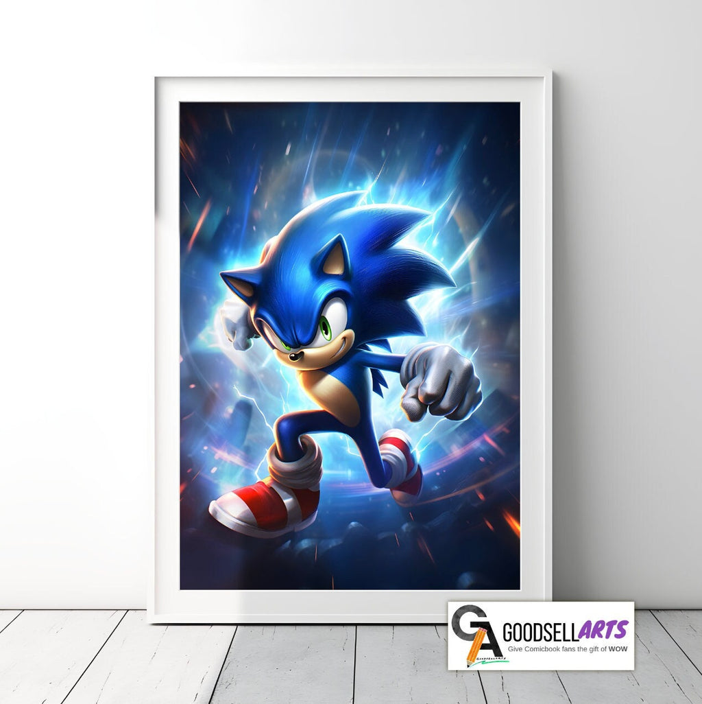 Sonic the Hedgehog Poster, Sonic Video Game Wall Art print, Gamer Gifts, Game room decor, Sonic Movie Fan Art Gift, Sega Retro Gamer