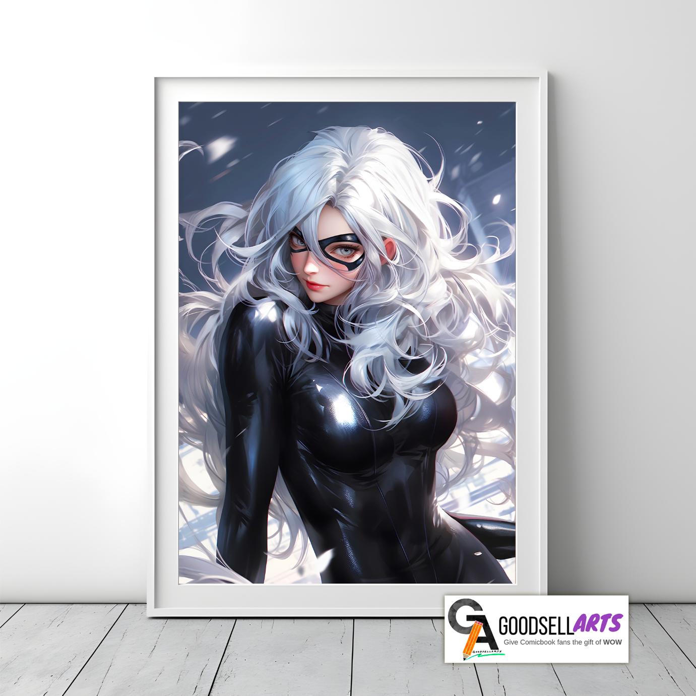 Black Cat Poster | Felicia Hardy art print | Spider-man Black Cat Wall Art | Felicia Black Cat Spiderman Gift | Marvel Black Cat art print