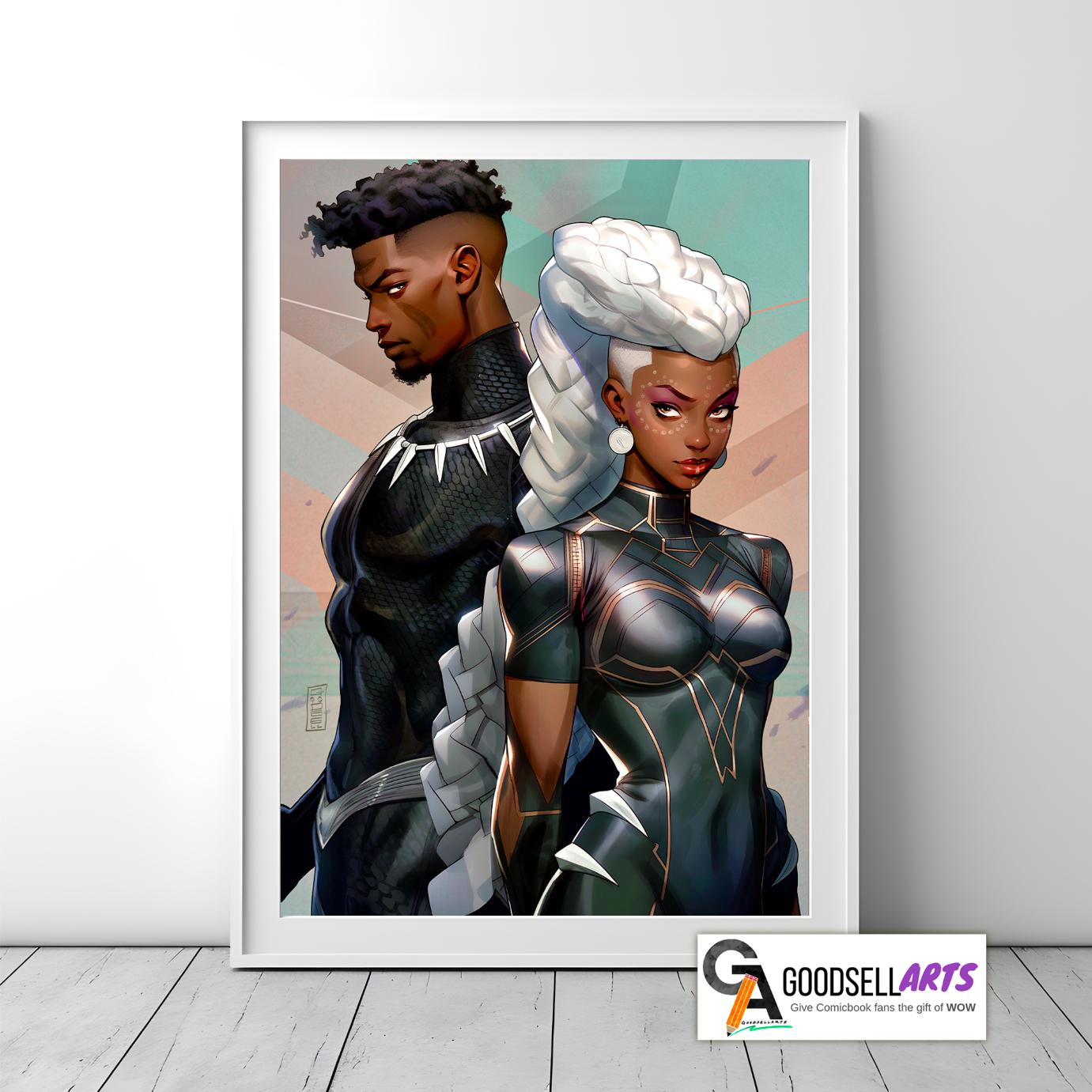 Queen Storm Wakanda Poster |  Storm and Black Panther print | Storm X-Men Poster | Marvel Black panther and Storm | Marvel wall art