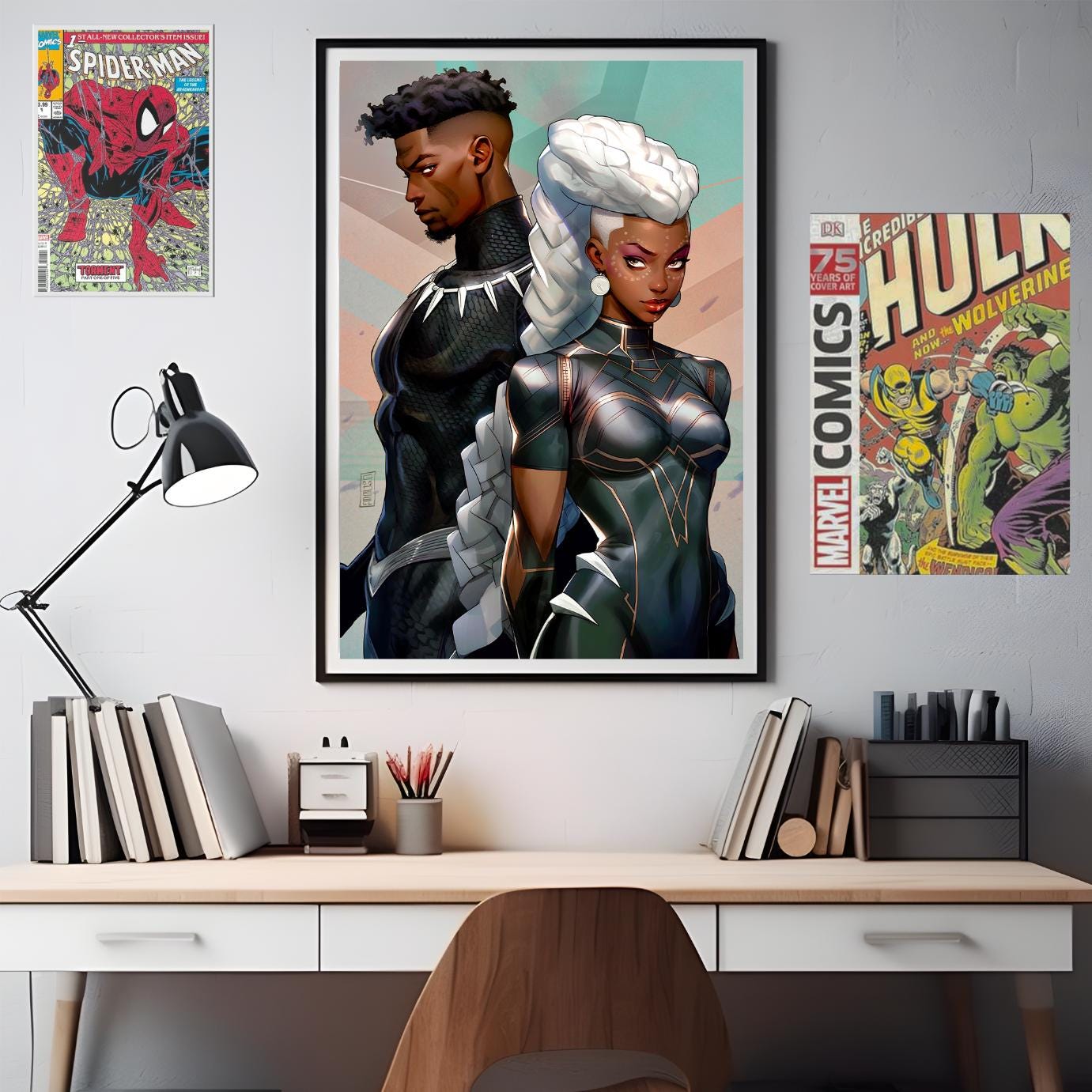Queen Storm Wakanda Poster |  Storm and Black Panther print | Storm X-Men Poster | Marvel Black panther and Storm | Marvel wall art