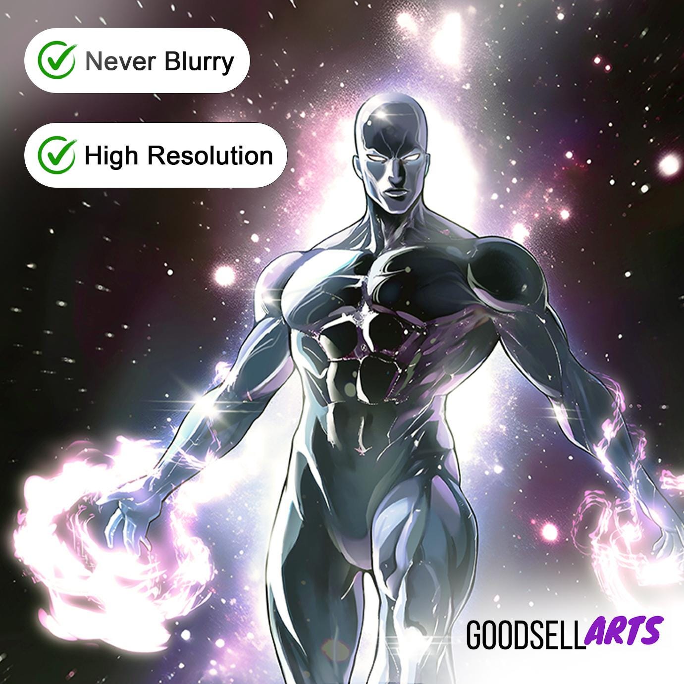 Silver Surfer Poster, Marvel Superhero Wall Art, Fantastic four poster, Fantastic 4 art print, Silver Surfer illustration, game room decor