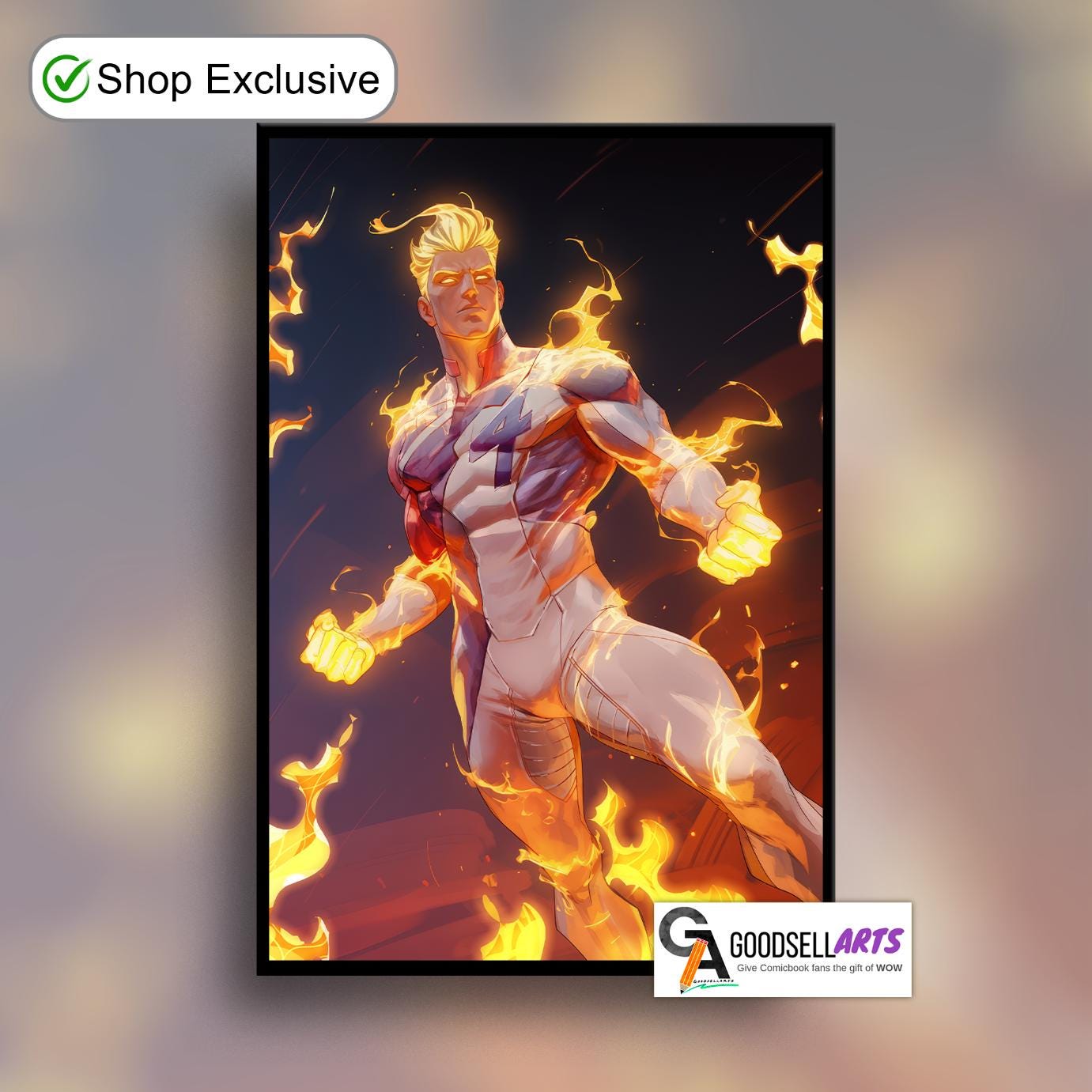Human Torch Fantastic Four poster | Johnny Storm Art Print, Marvel rivals Game Room Decor, Superhero Gamer Wall Art Gift, Comic Geek gift