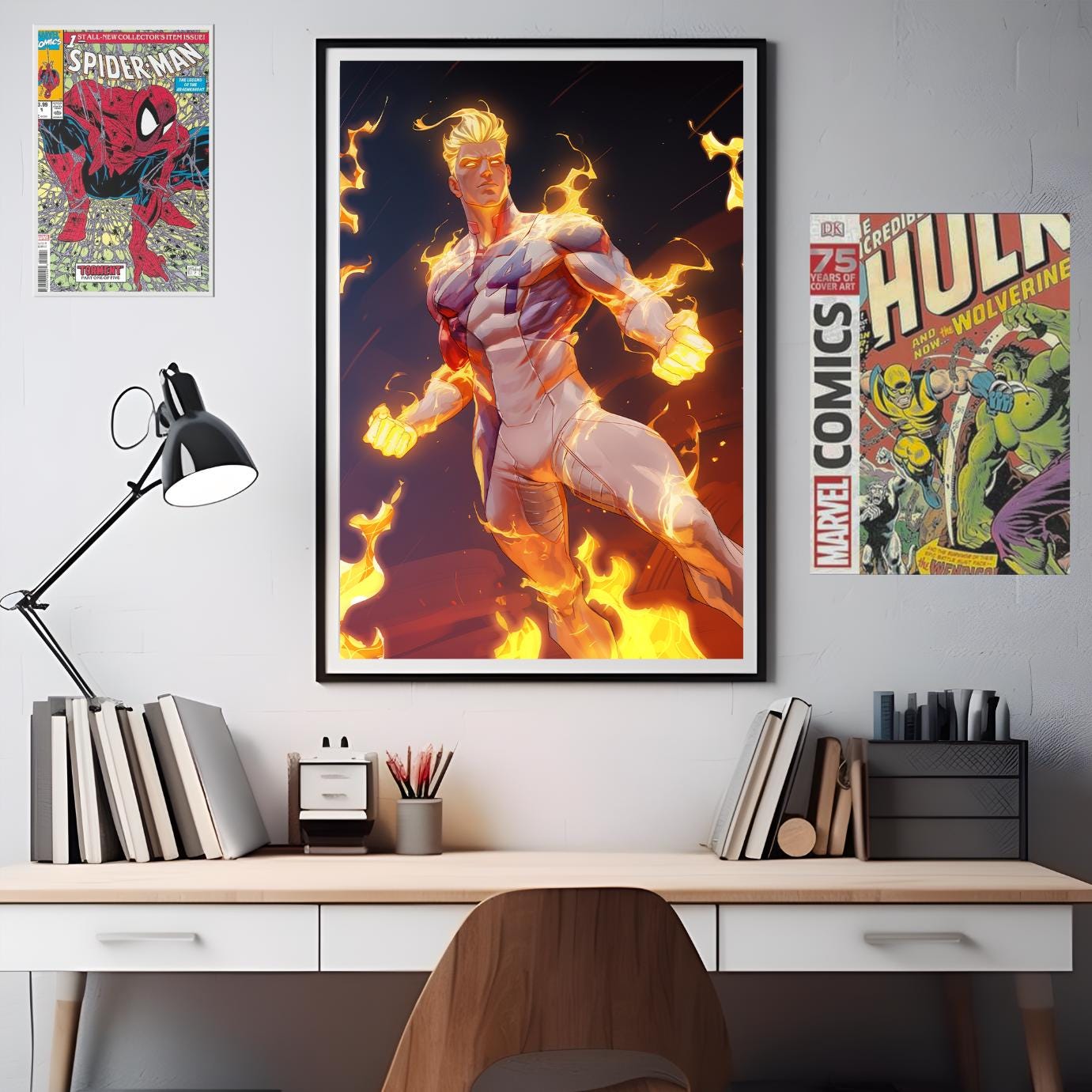 Human Torch Fantastic Four poster | Johnny Storm Art Print, Marvel rivals Game Room Decor, Superhero Gamer Wall Art Gift, Comic Geek gift