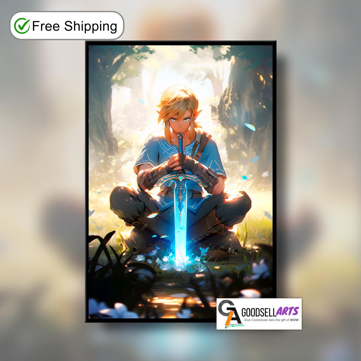 Link Poster, Legend of Zelda wall art print, Link art print, Gamer Gift for Nintendo fans, Game Room Decor, Breath of the Wild art print