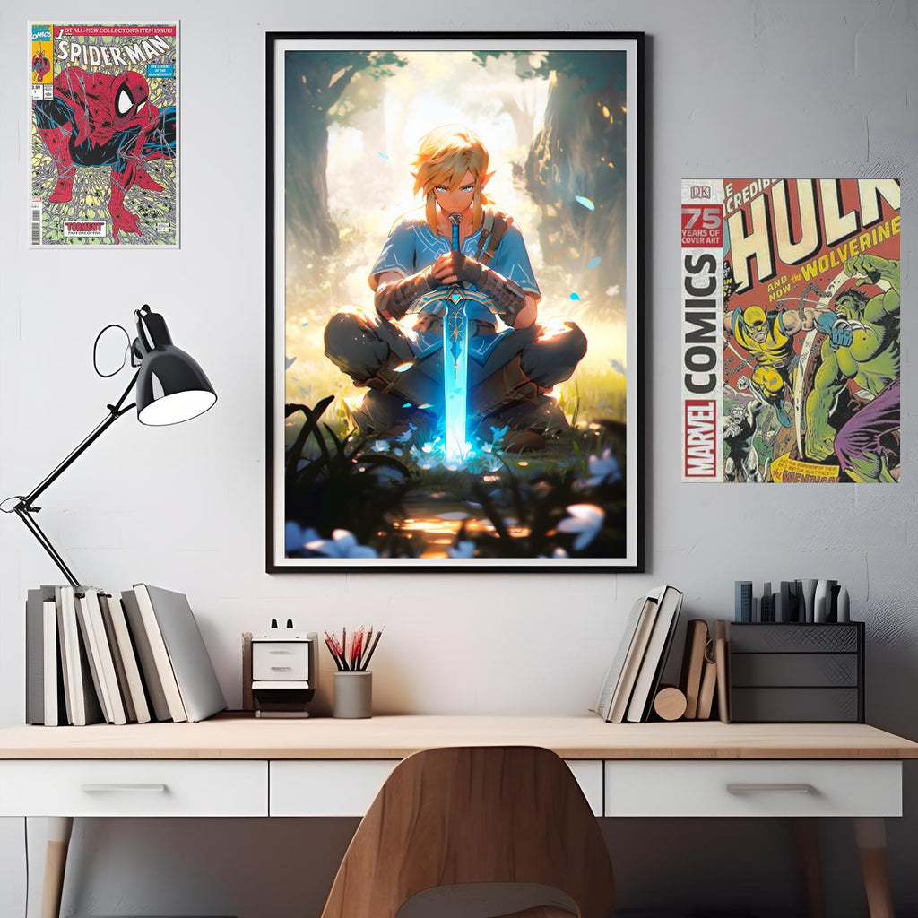 Link Poster, Legend of Zelda wall art print, Link art print, Gamer Gift for Nintendo fans, Game Room Decor, Breath of the Wild art print