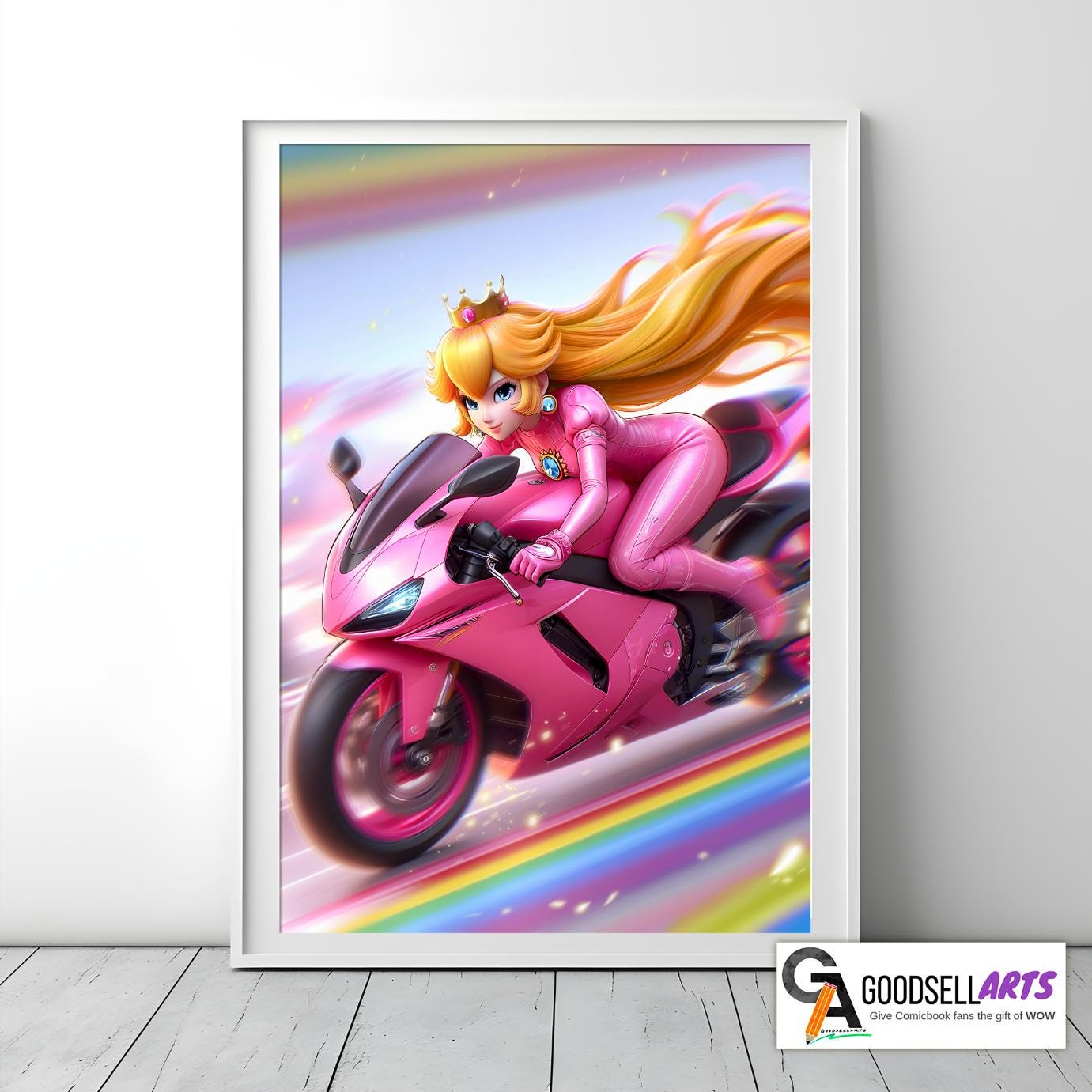 Princess Peach Motorcycle Poster, Mario Kart Wall Art, Video Game Decor, Princess Toadstool, Gamer Gifts for Her, Nintendo Mario bros art