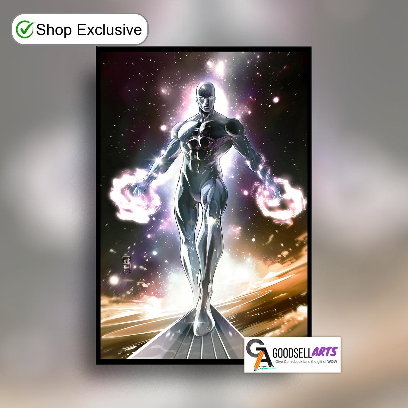 Silver Surfer Poster, Marvel Superhero Wall Art, Fantastic four poster, Fantastic 4 art print, Silver Surfer illustration, game room decor