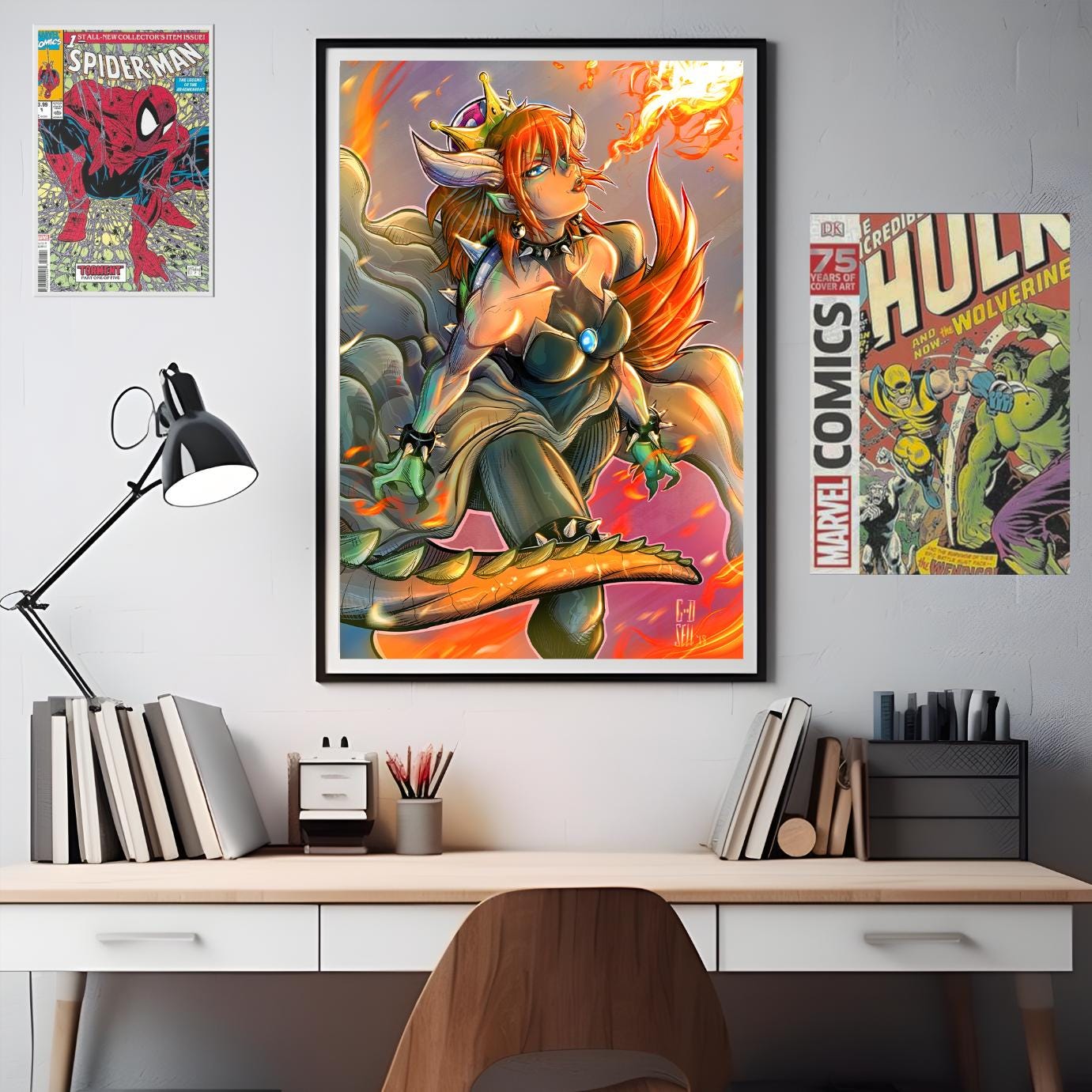 Bowsette art poster | Nintendo wall art | Bowsette wall art | Geek room decor | Game room | Princess Bowsette fan art | Bowser girlfriend