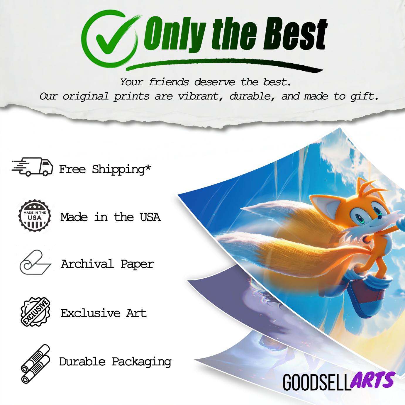 Sonic Tails Poster | Miles Prower Tails print | Video Game Wall Art | Gamer Gift | Sonic the Hedgehog Tails poster | Retro Gamer | Tails fox