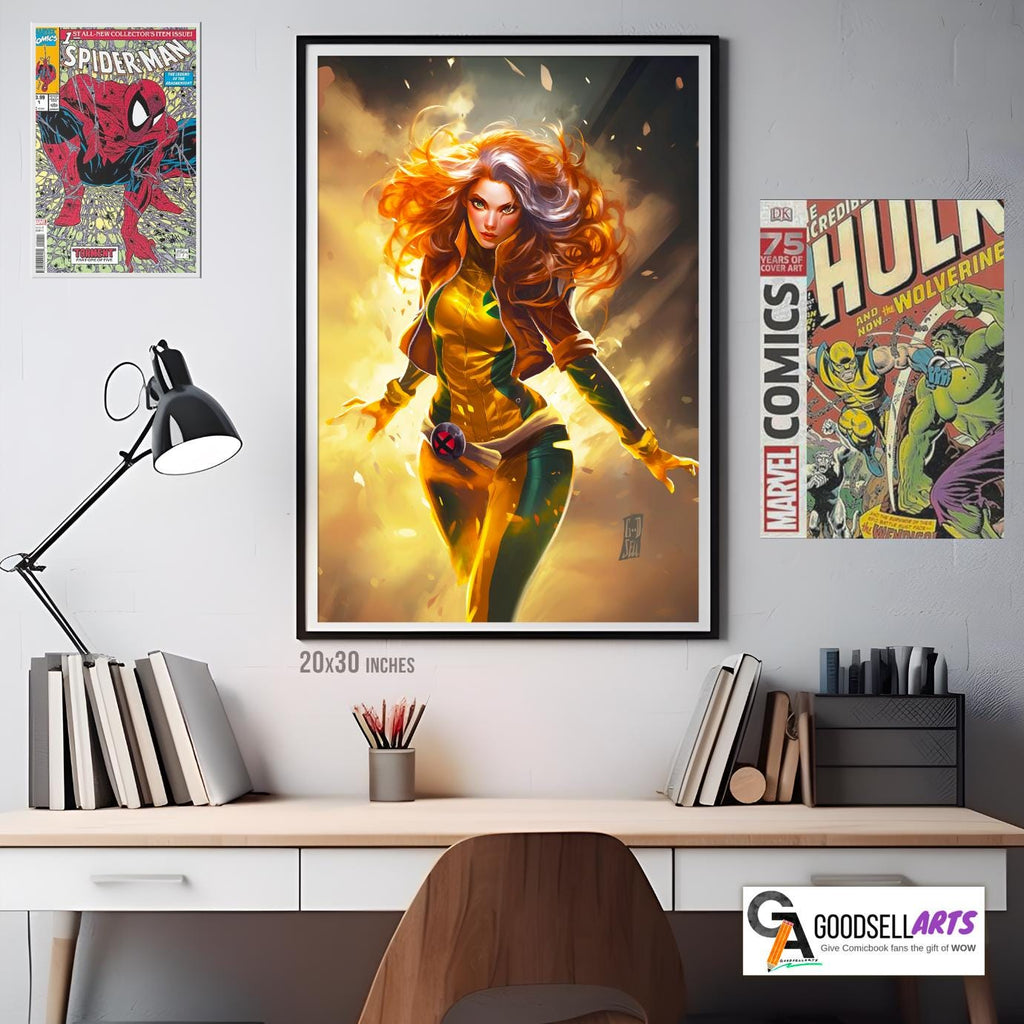 Rogue Poster Print, Marvel X-Men Rogue fan art, Rogue Wall Art, Superhero Comic Book decor,  Marvel Rogue X-Men gift, Gamer room decor