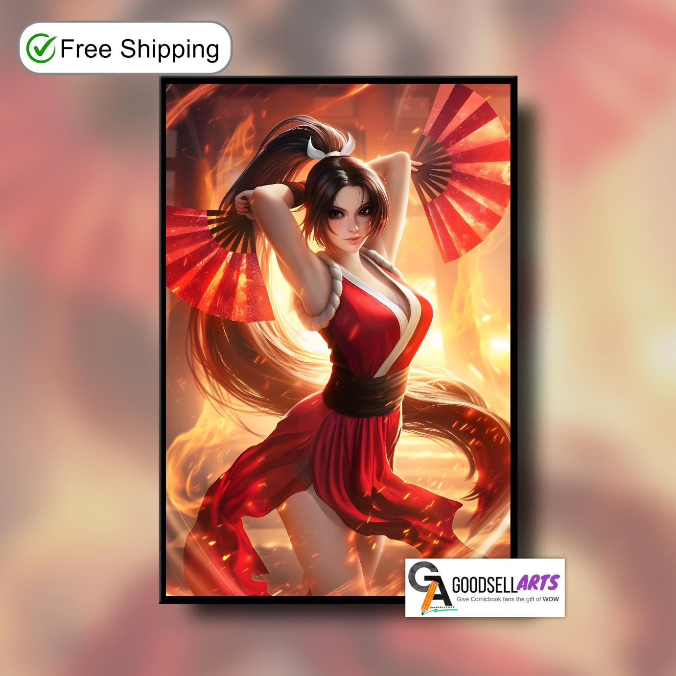 Mai Shiranui poster, King of Fighters wall art print, Fatal Fury Street Fighter 6 gamer room decor, Mai KoF SF6 gift, Video Game art