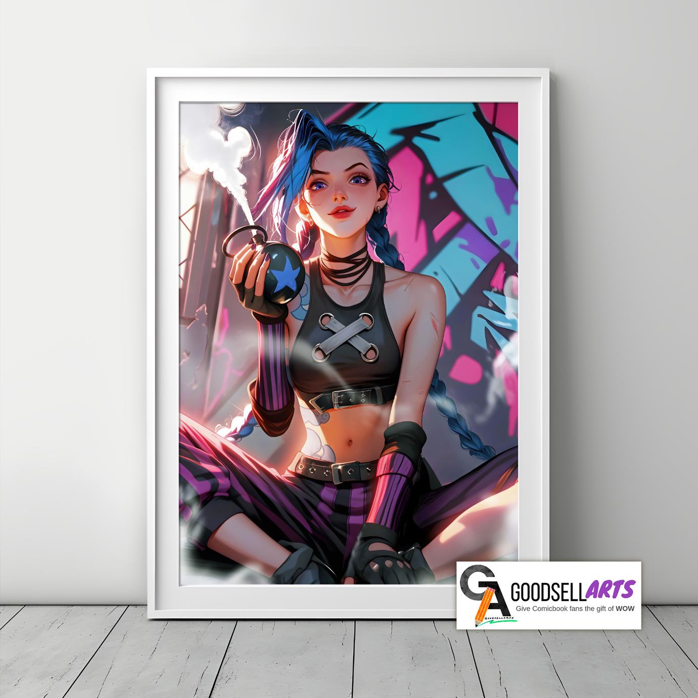 Arcane Jinx Poster Print | League of Legends art |  Video Game Poster | LoL Anime Poster Art | Jinx Powder | Game room decor | Gift for him
