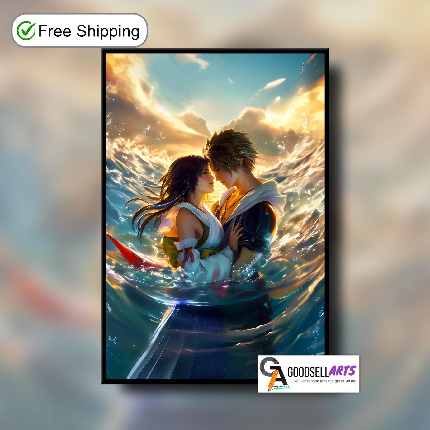 Yuna and Tidus Final Fantasy X Poster, FFX Wall Art Print, JRPG Couple Decor, Gamer Gift for Final Fantasy Fans, Gamer room decor, Tidus art