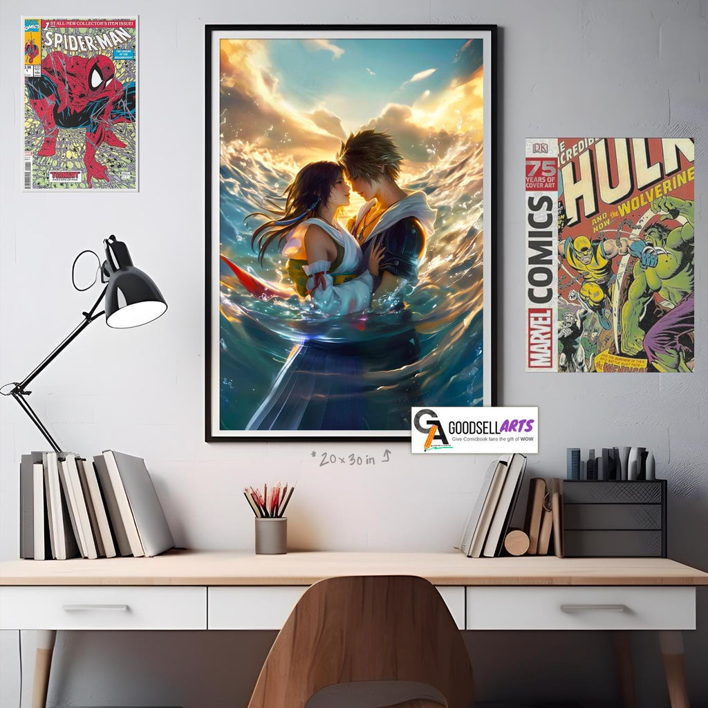 Yuna and Tidus Final Fantasy X Poster, FFX Wall Art Print, JRPG Couple Decor, Gamer Gift for Final Fantasy Fans, Gamer room decor, Tidus art