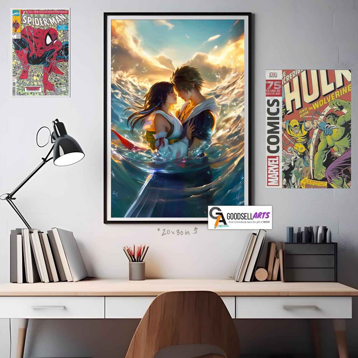 Yuna and Tidus Final Fantasy X Poster, FFX Wall Art Print, JRPG Couple Decor, Gamer Gift for Final Fantasy Fans, Gamer room decor, Tidus art