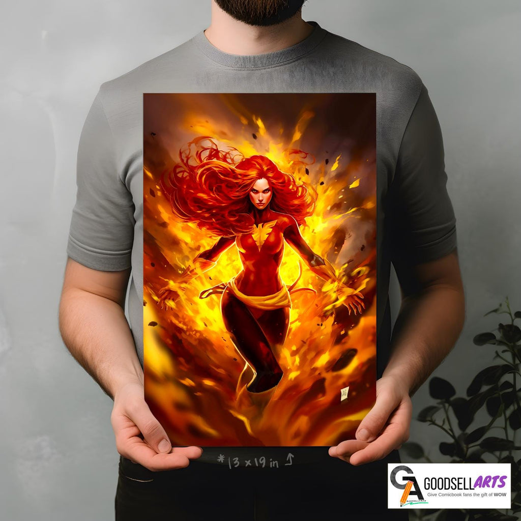 Dark Phoenix Poster, X-Men Jean Grey Wall Art Print, Marvel Comic Decor, Superhero Gift for X-men Fans, Phoenix Force art, Gamer room decor