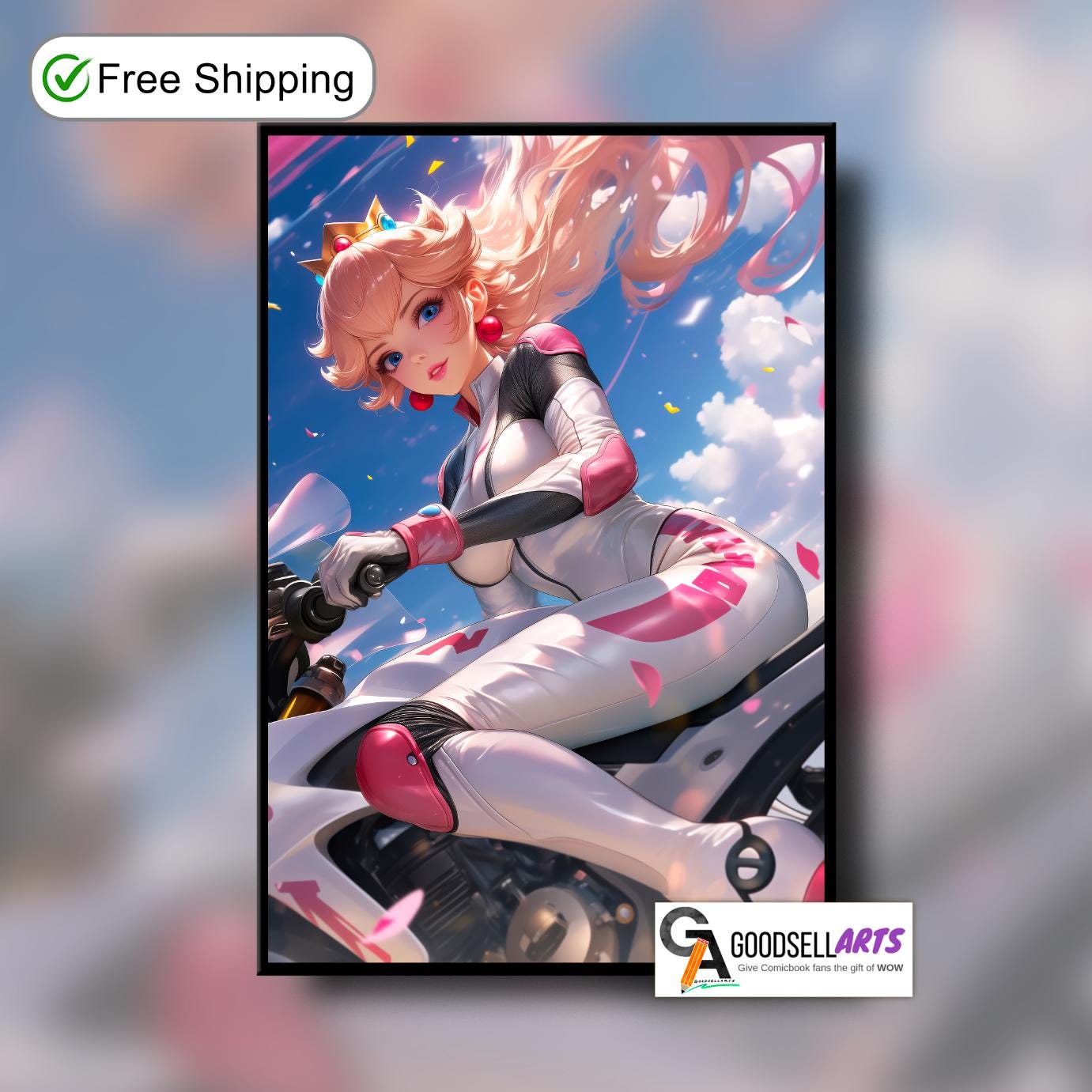 Princess Peach Motorcycle Print | Princess Toadstool | Video Game Poster | Princess peach Gift | Nintendo fan Gifts | Mario Kart Poster