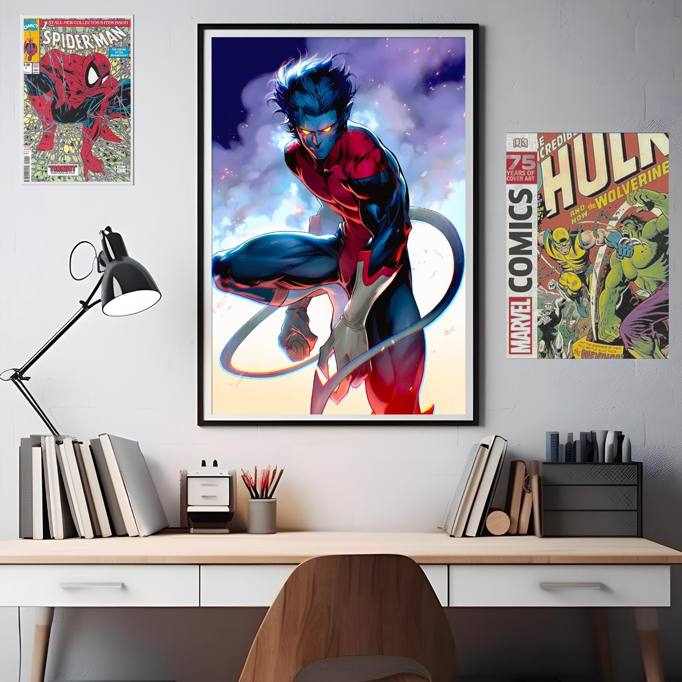 Nightcrawler Wall Art Print | Marvel X-Men poster, Superhero Poster, Comic Book art, Game Room Decor, Marvel wall art, Nightcrawler fan gift