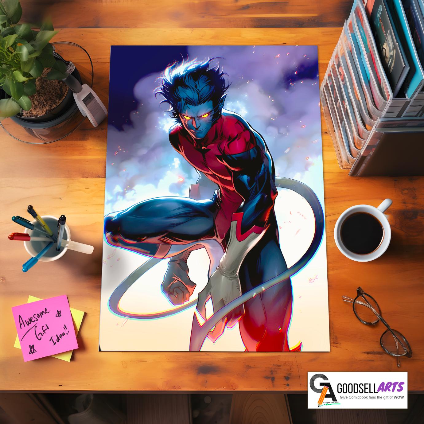 Nightcrawler Wall Art Print | Marvel X-Men poster, Superhero Poster, Comic Book art, Game Room Decor, Marvel wall art, Nightcrawler fan gift