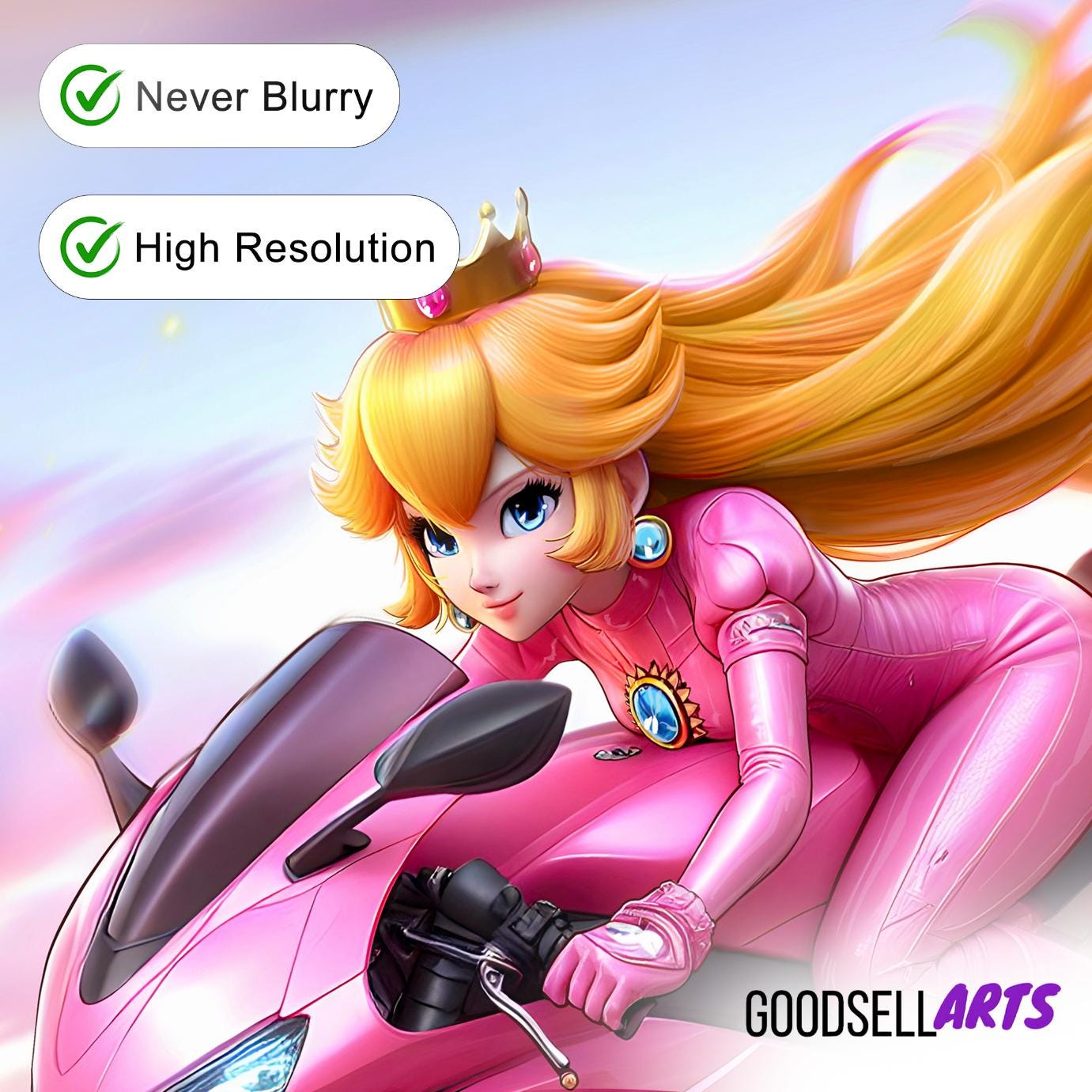 Princess Peach Motorcycle Poster, Mario Kart Wall Art, Video Game Decor, Princess Toadstool, Gamer Gifts for Her, Nintendo Mario bros art