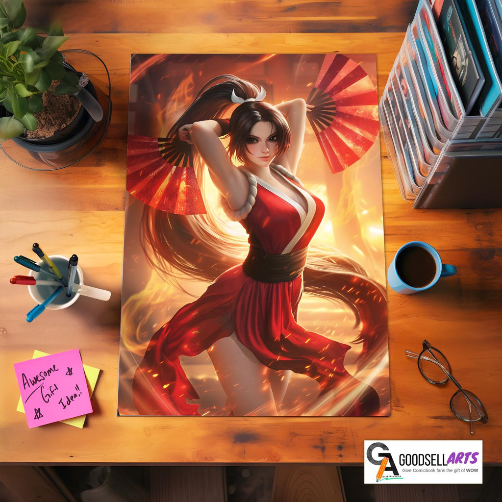 Mai Shiranui poster, King of Fighters wall art print, Fatal Fury Street Fighter 6 gamer room decor, Mai KoF SF6 gift, Video Game art