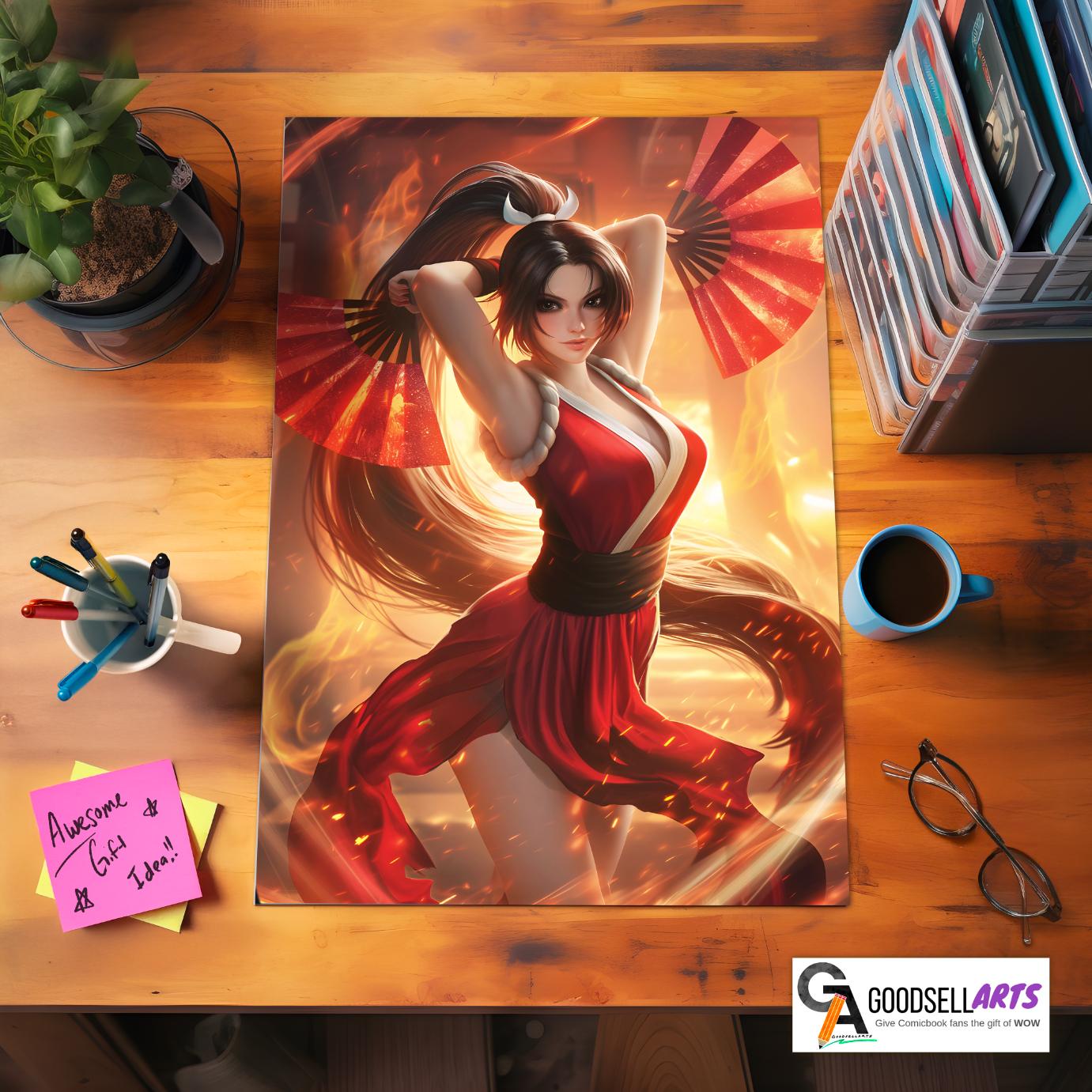 Mai Shiranui poster, King of Fighters wall art print, Fatal Fury Street Fighter 6 gamer room decor, Mai KoF SF6 gift, Video Game art