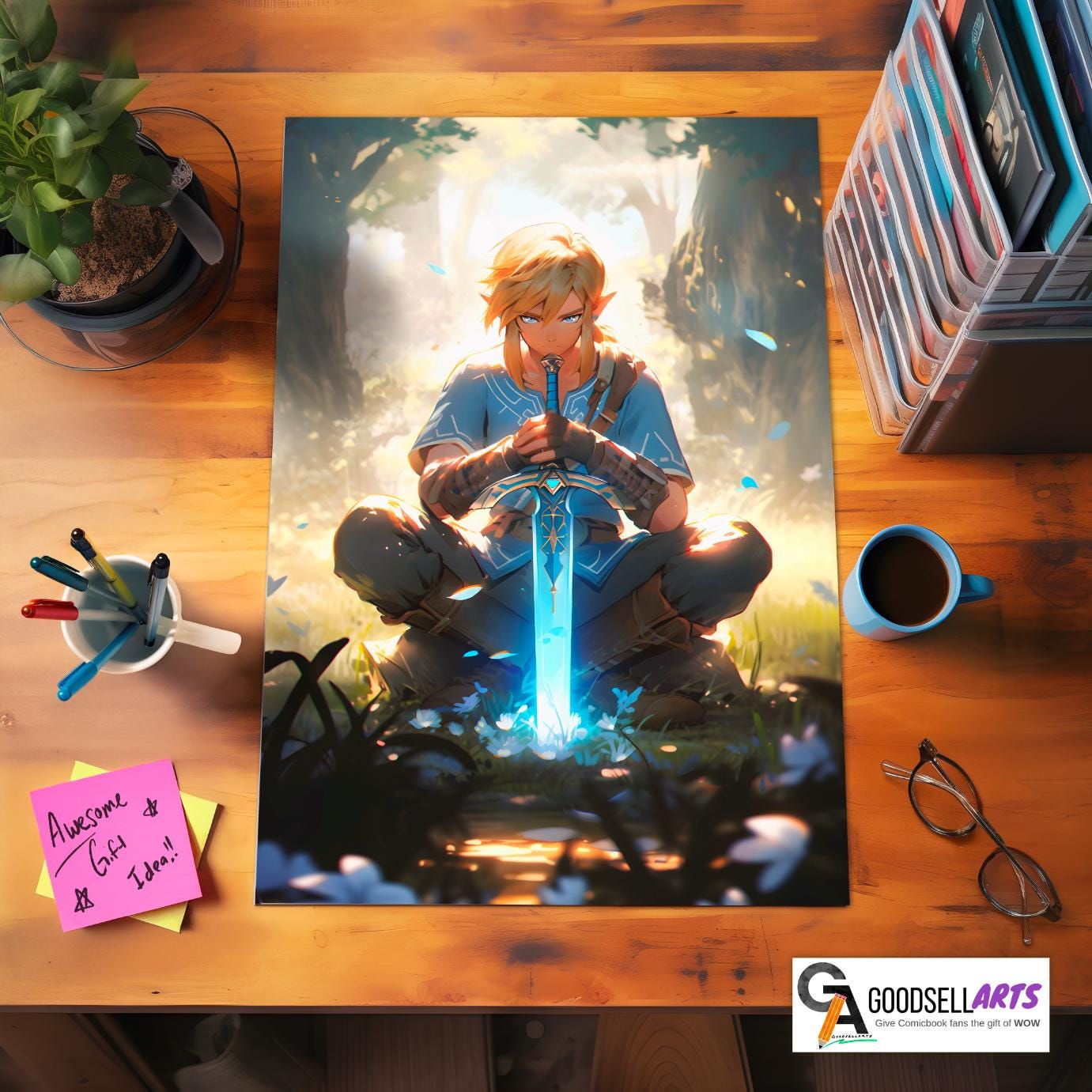 Link Poster, Legend of Zelda wall art print, Link art print, Gamer Gift for Nintendo fans, Game Room Decor, Breath of the Wild art print