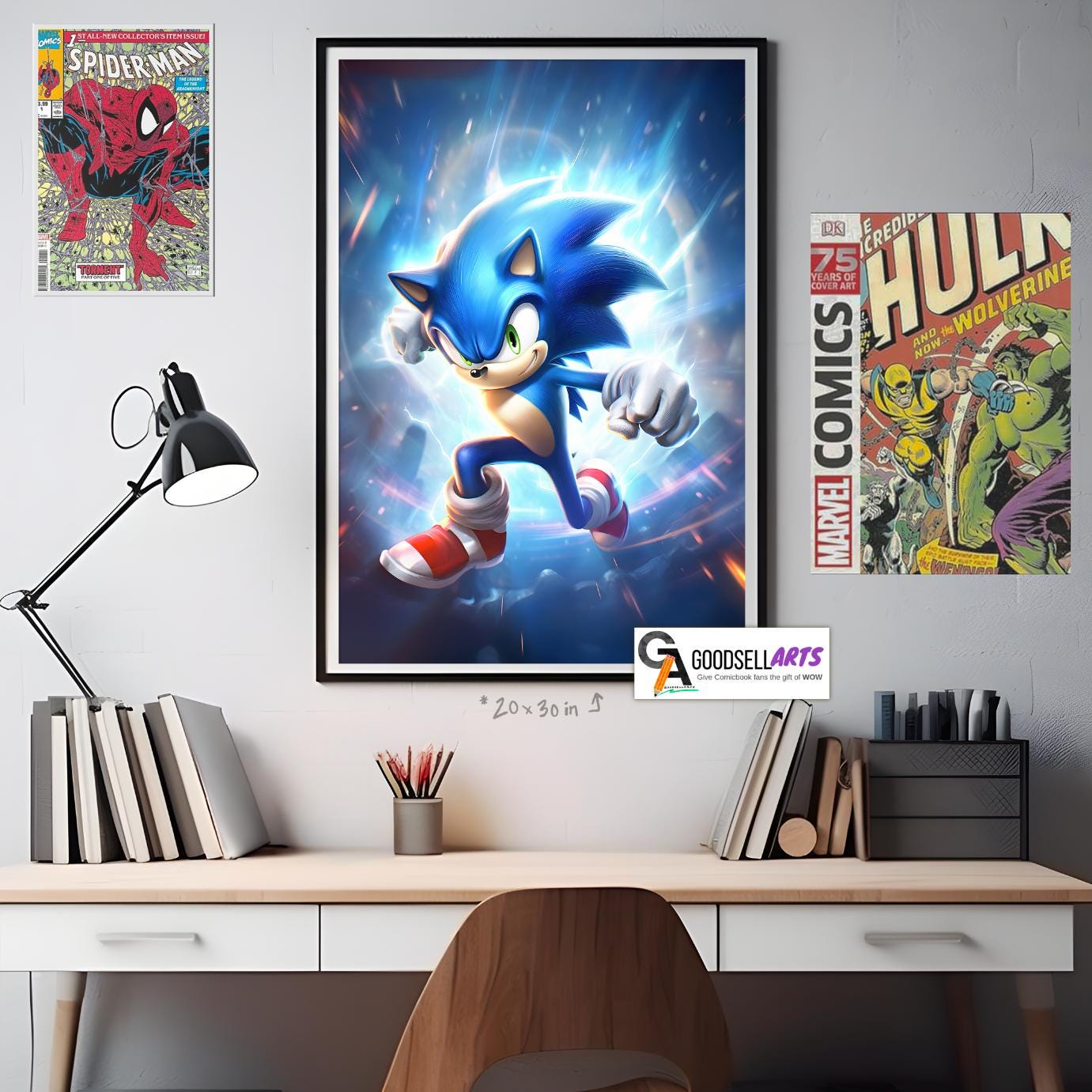 Sonic the Hedgehog Poster, Sonic Video Game Wall Art print, Gamer Gifts, Game room decor, Sonic Movie Fan Art Gift, Sega Retro Gamer