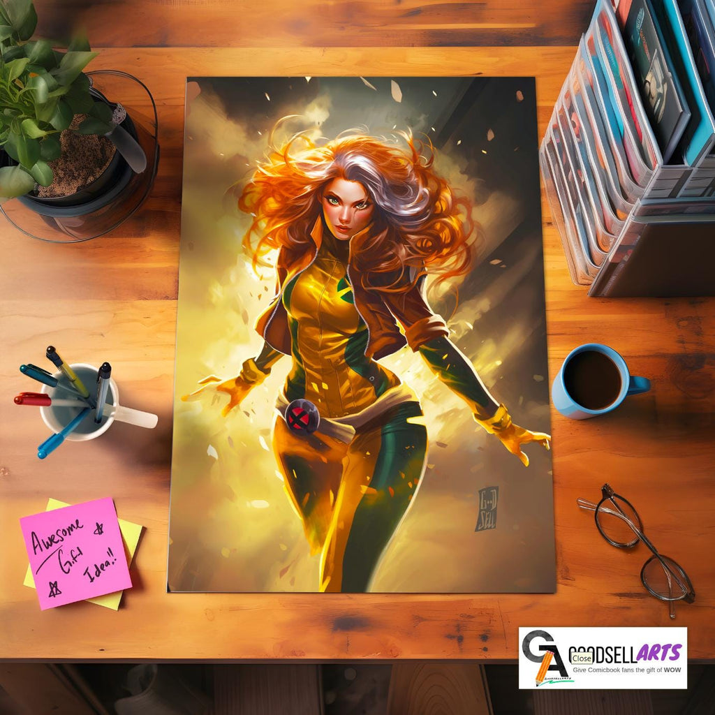 Rogue Poster Print, Marvel X-Men Rogue fan art, Rogue Wall Art, Superhero Comic Book decor,  Marvel Rogue X-Men gift, Gamer room decor
