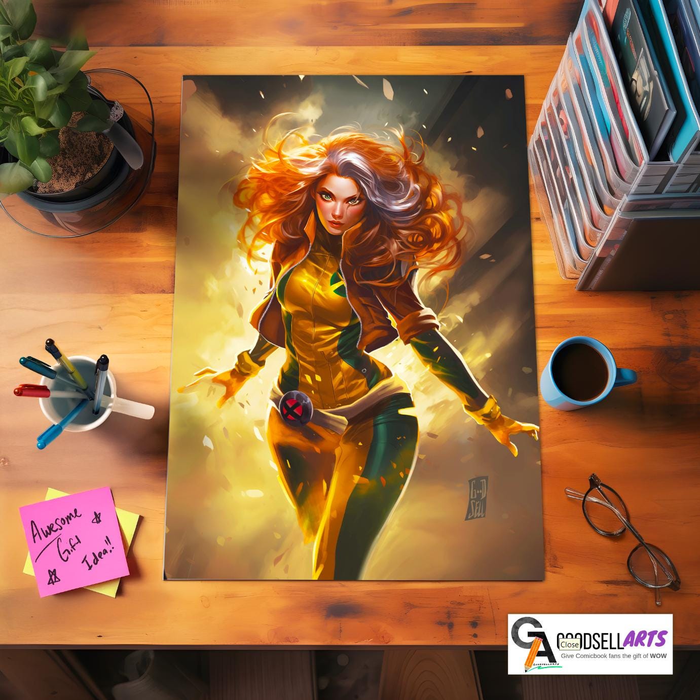 Rogue Poster Print, Marvel X-Men Rogue fan art, Rogue Wall Art, Superhero Comic Book decor,  Marvel Rogue X-Men gift, Gamer room decor