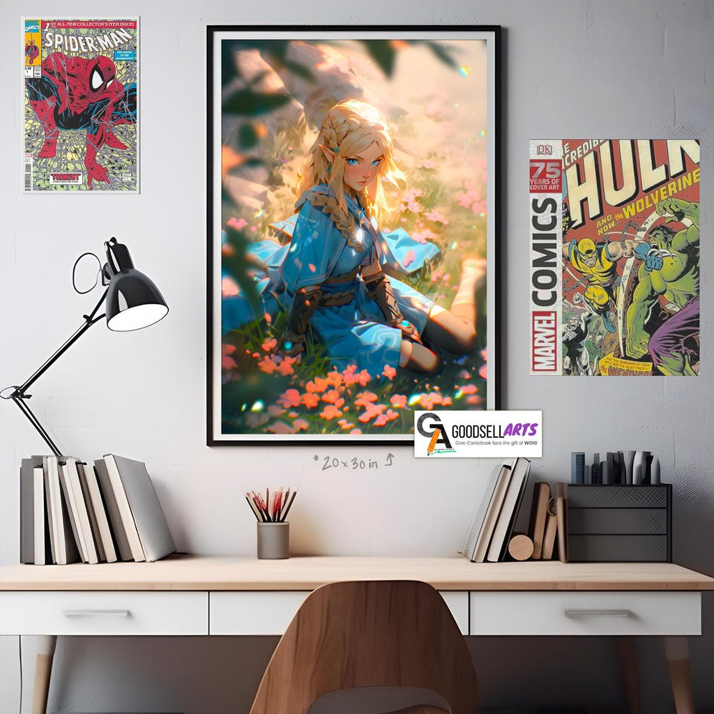 Princess Zelda Poster Print, Legend of Zelda wall art print, Gamer room decor, Zelda fan gift, Nintendo fan gift, Breath of the wild print
