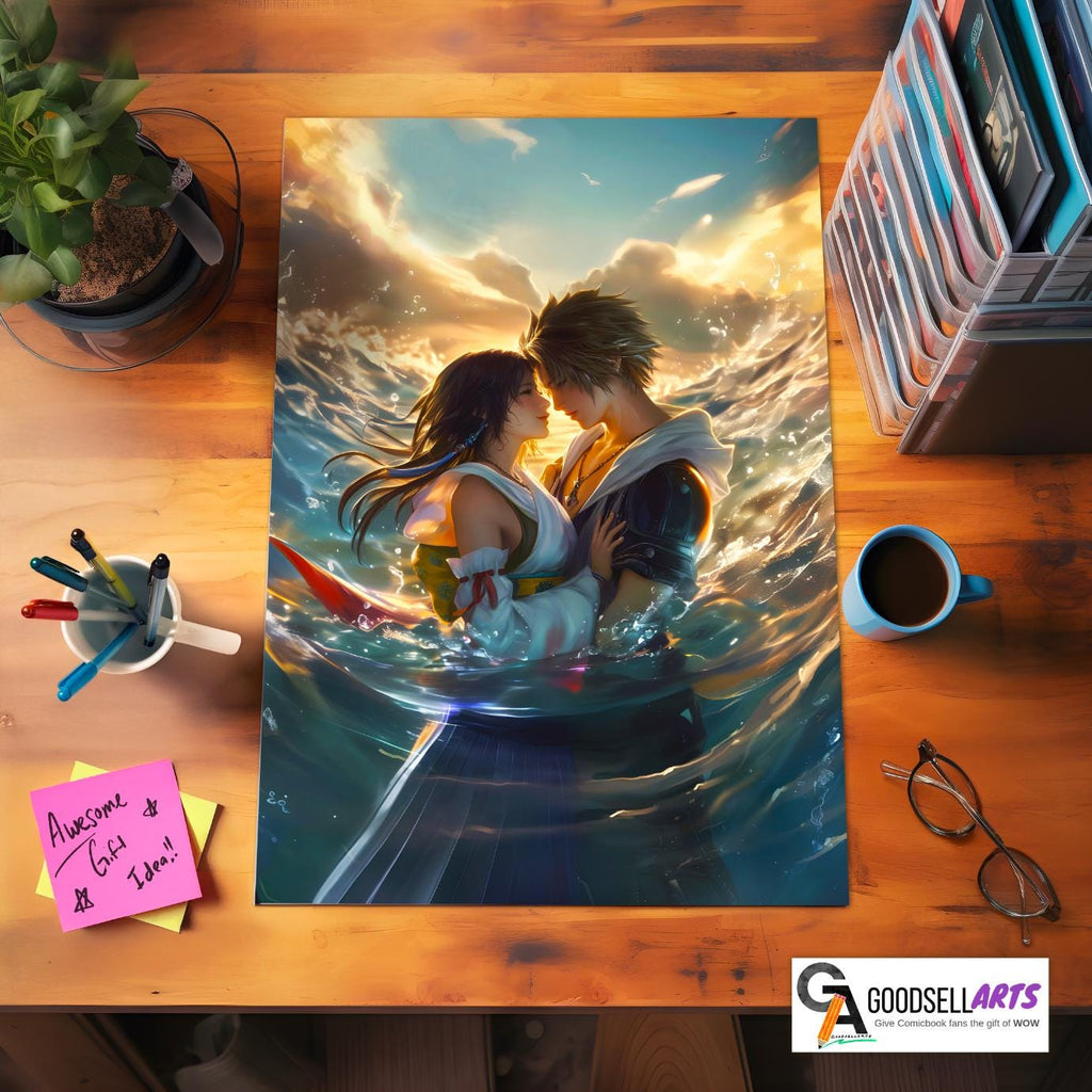 Yuna and Tidus Final Fantasy X Poster, FFX Wall Art Print, JRPG Couple Decor, Gamer Gift for Final Fantasy Fans, Gamer room decor, Tidus art