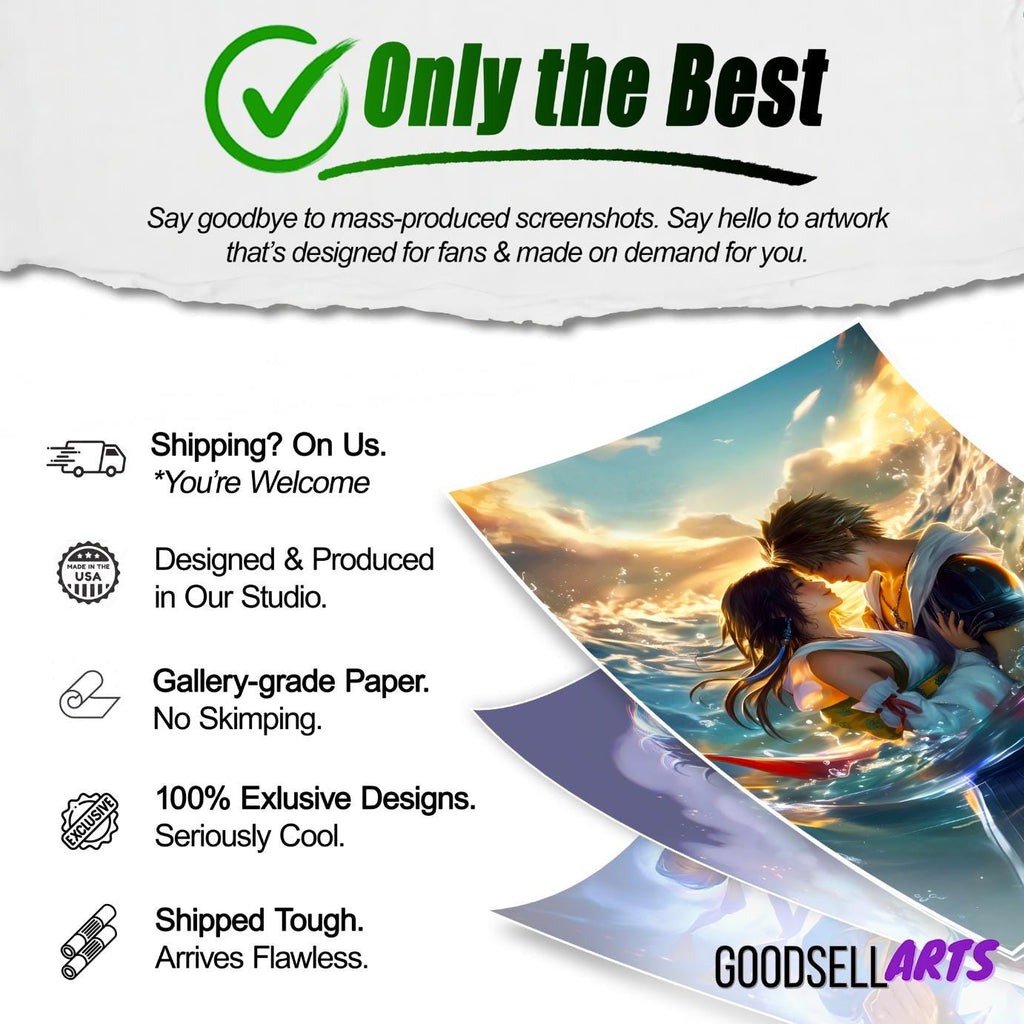 Yuna and Tidus Final Fantasy X Poster, FFX Wall Art Print, JRPG Couple Decor, Gamer Gift for Final Fantasy Fans, Gamer room decor, Tidus art