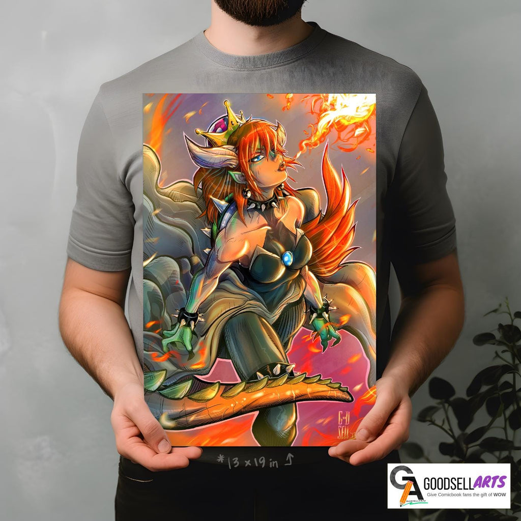 Bowsette art poster | Nintendo wall art | Bowsette wall art | Geek room decor | Game room | Princess Bowsette fan art | Bowser girlfriend