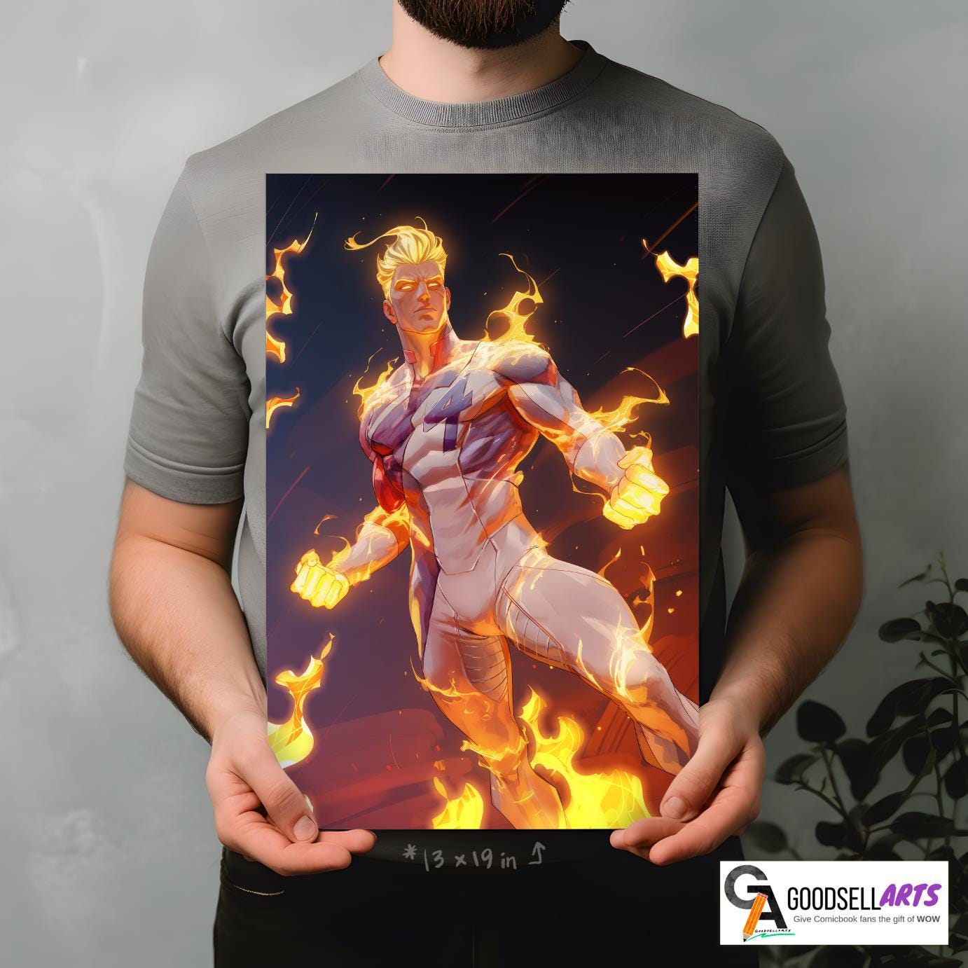 Human Torch Fantastic Four poster | Johnny Storm Art Print, Marvel rivals Game Room Decor, Superhero Gamer Wall Art Gift, Comic Geek gift