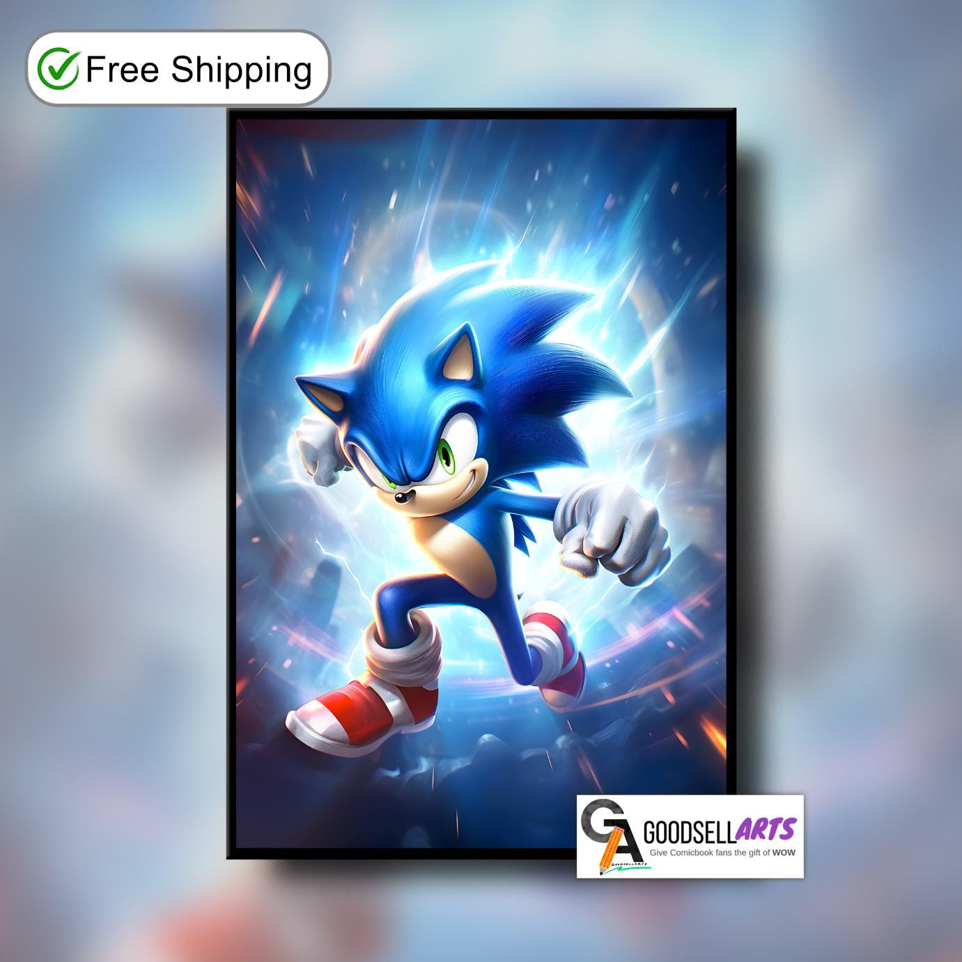 Sonic the Hedgehog Poster, Sonic Video Game Wall Art print, Gamer Gifts, Game room decor, Sonic Movie Fan Art Gift, Sega Retro Gamer