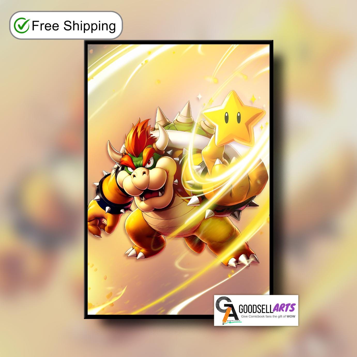 Bowser Mario Poster Print, King Koopa wall art, Nintendo Video Game Decor, Gamer Gifts for Nintendo fan, Super Mario Bros Bowser fan art