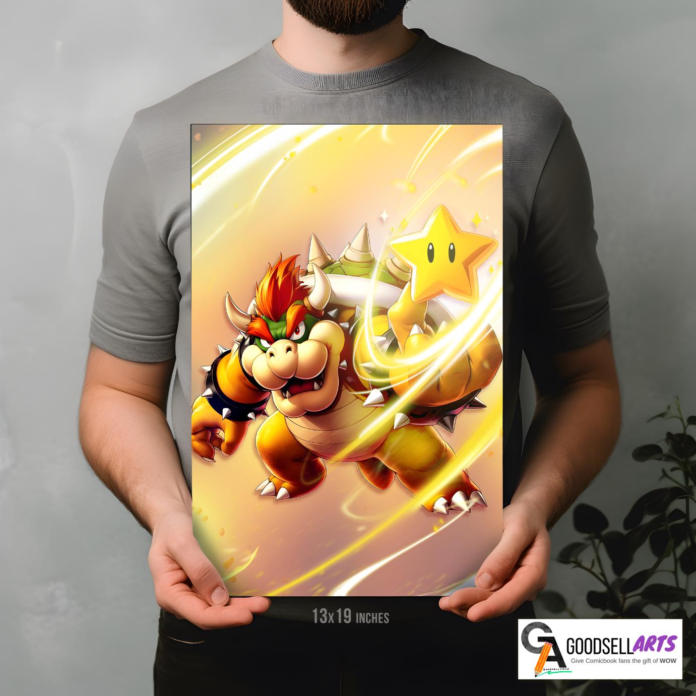 Bowser Mario Poster Print, King Koopa wall art, Nintendo Video Game Decor, Gamer Gifts for Nintendo fan, Super Mario Bros Bowser fan art