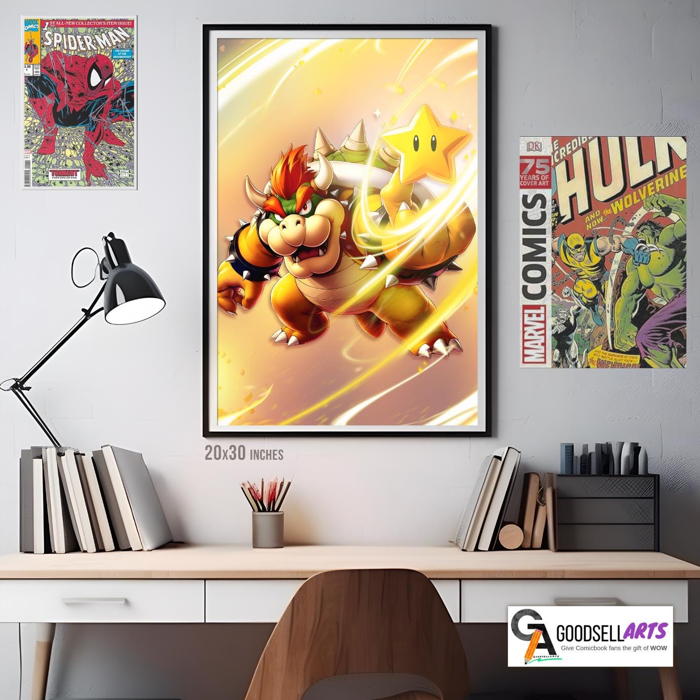 Bowser Mario Poster Print, King Koopa wall art, Nintendo Video Game Decor, Gamer Gifts for Nintendo fan, Super Mario Bros Bowser fan art