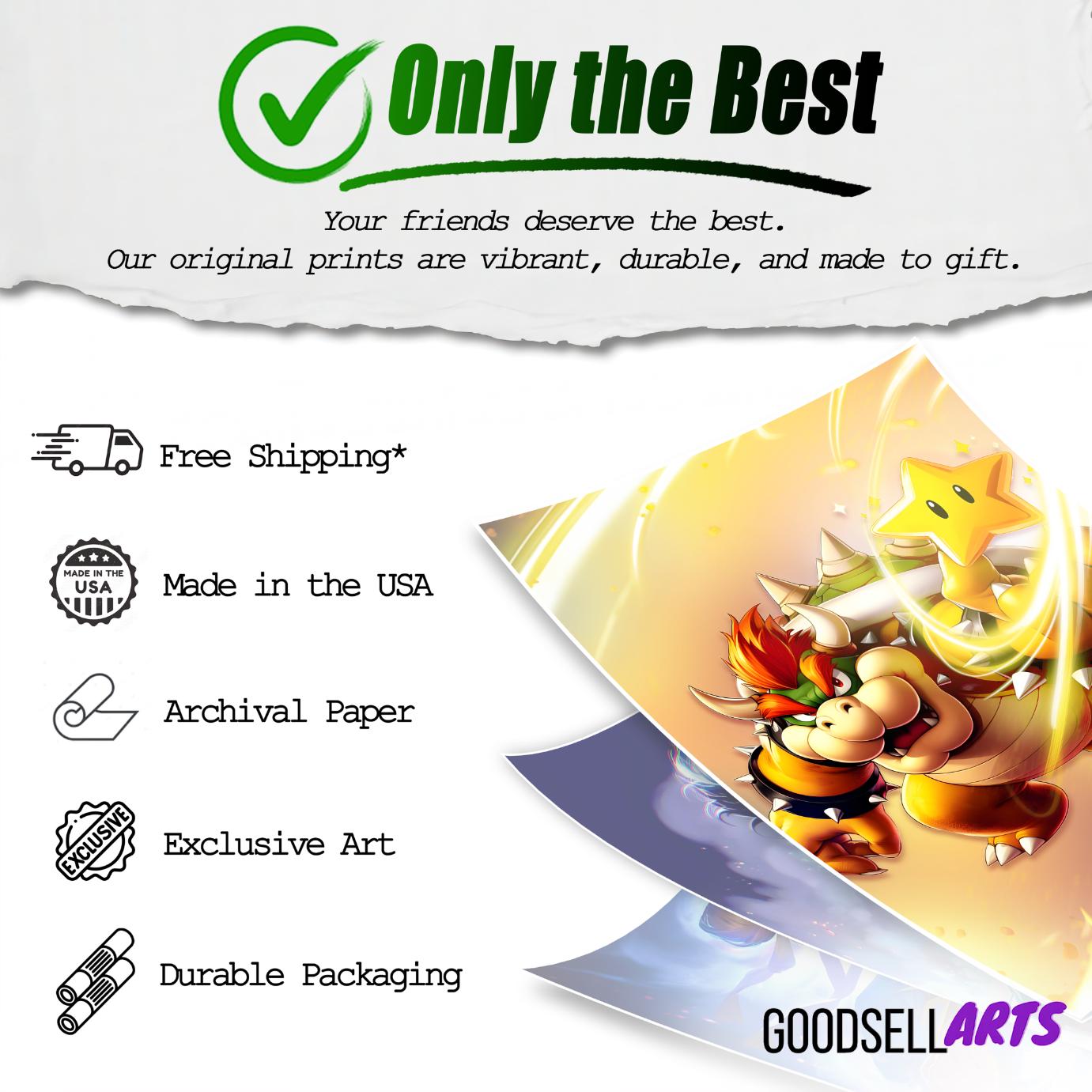 Bowser Mario Poster Print, King Koopa wall art, Nintendo Video Game Decor, Gamer Gifts for Nintendo fan, Super Mario Bros Bowser fan art
