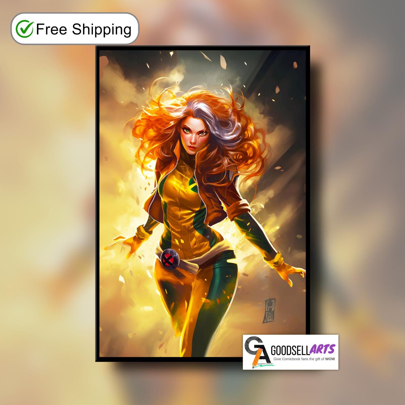 Rogue Poster Print, Marvel X-Men Rogue fan art, Rogue Wall Art, Superhero Comic Book decor,  Marvel Rogue X-Men gift, Gamer room decor