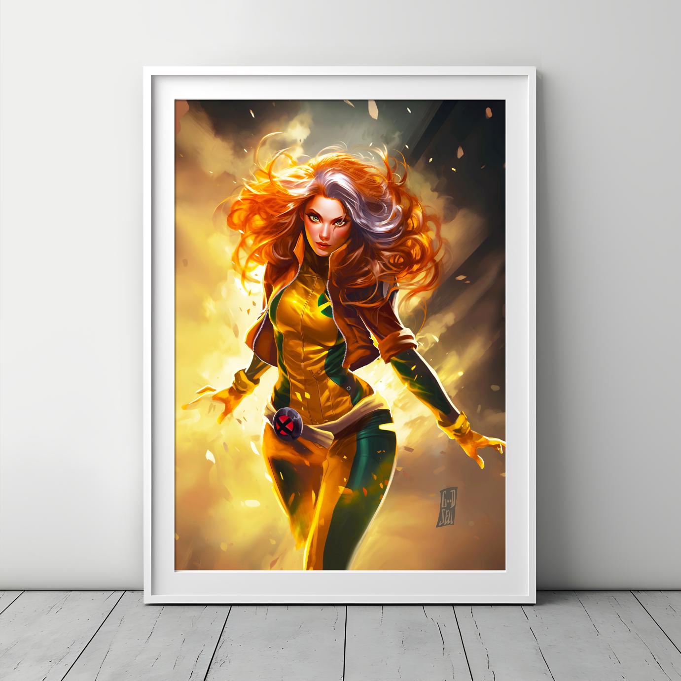 Rogue Poster Print, Marvel X-Men Rogue fan art, Rogue Wall Art, Superhero Comic Book decor,  Marvel Rogue X-Men gift, Gamer room decor